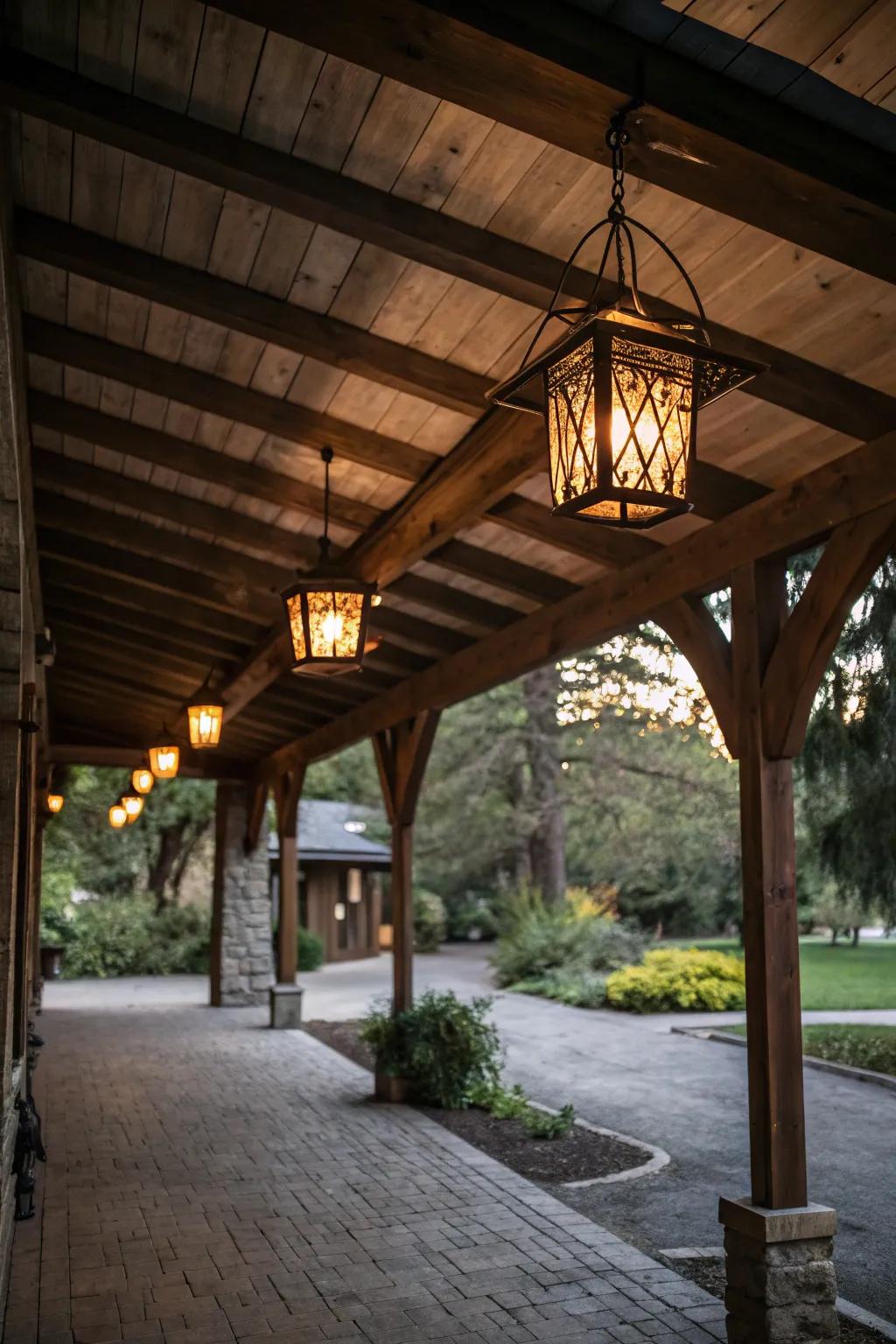 Countryside lanterns impart warmth and charm to your carport.