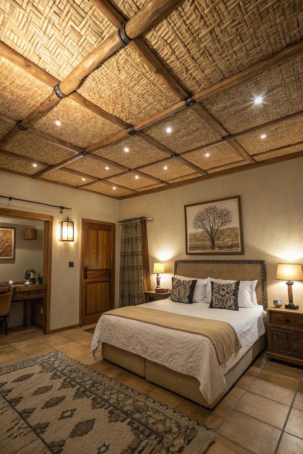 Natural components in ceiling coverings create an earthy charm.