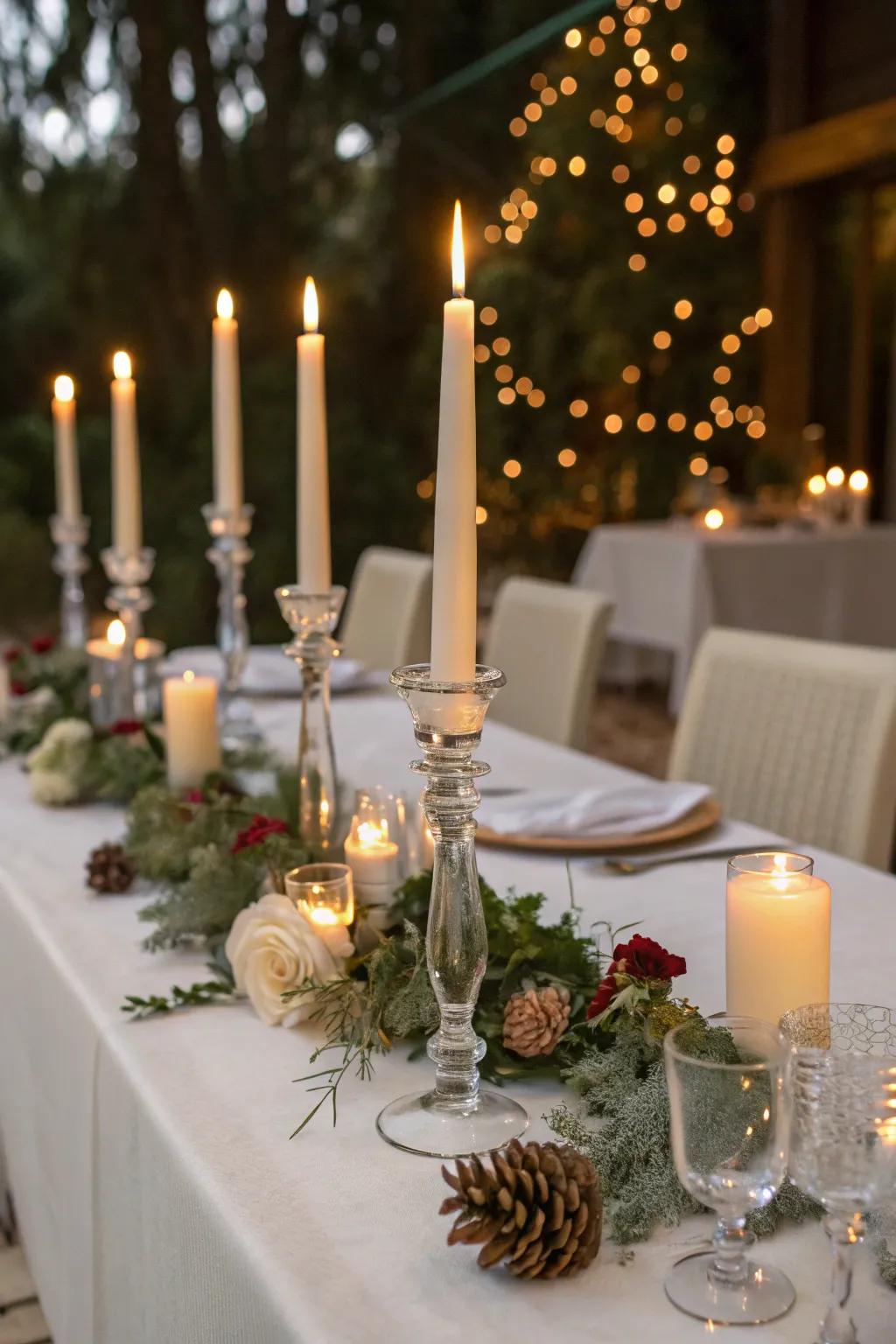 Candlelight cultivates an inviting and snug graduation gathering.