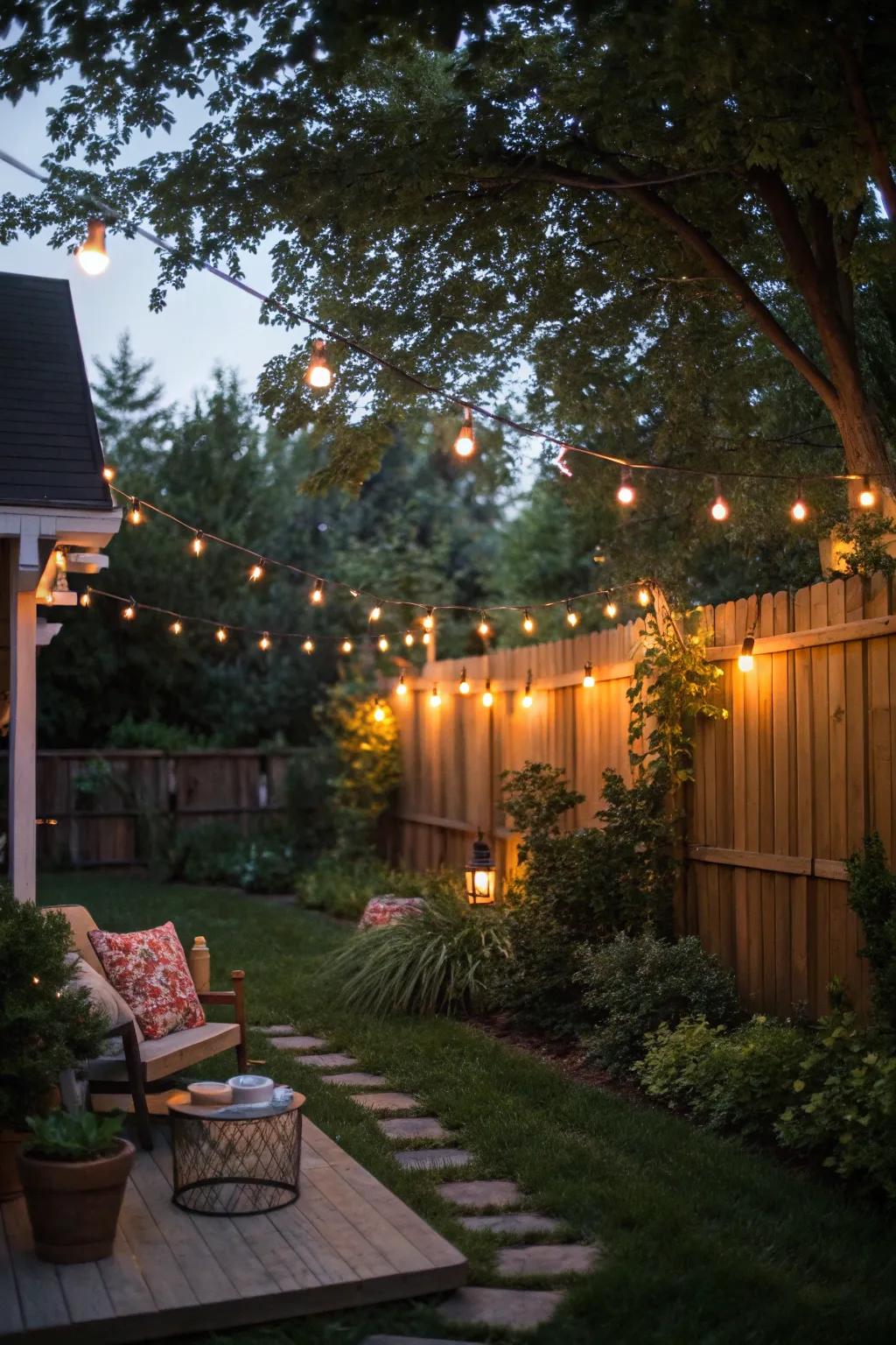 Fairy illumination turns your yard into a private, enchanting retreat.