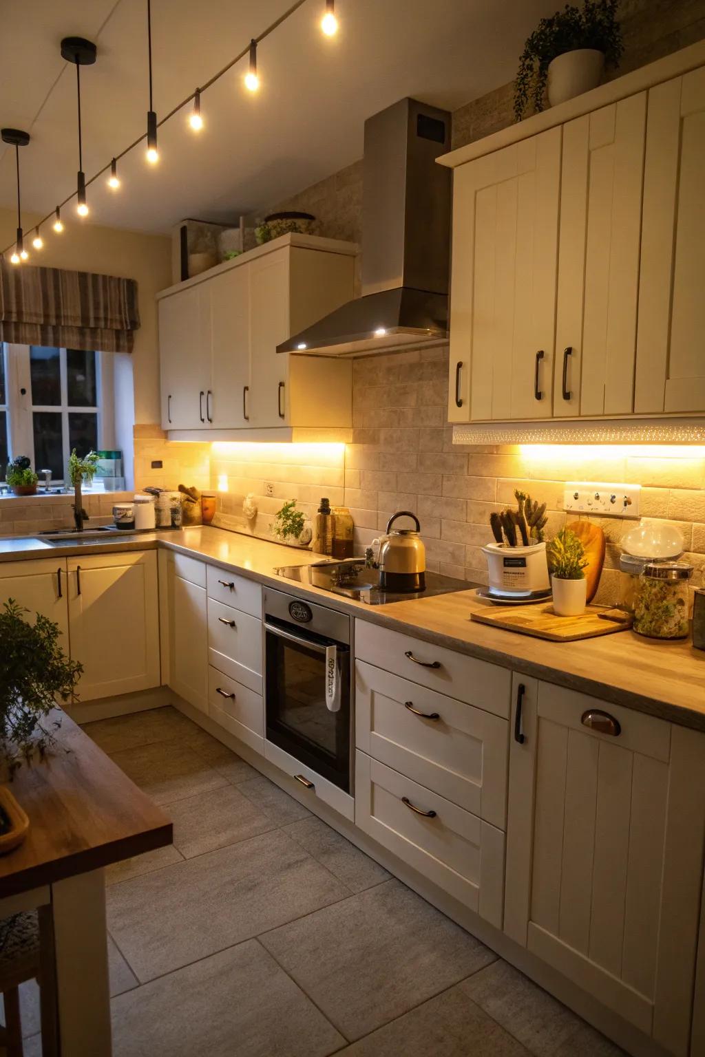 Adaptable lighting catering to both utility and ambiance.