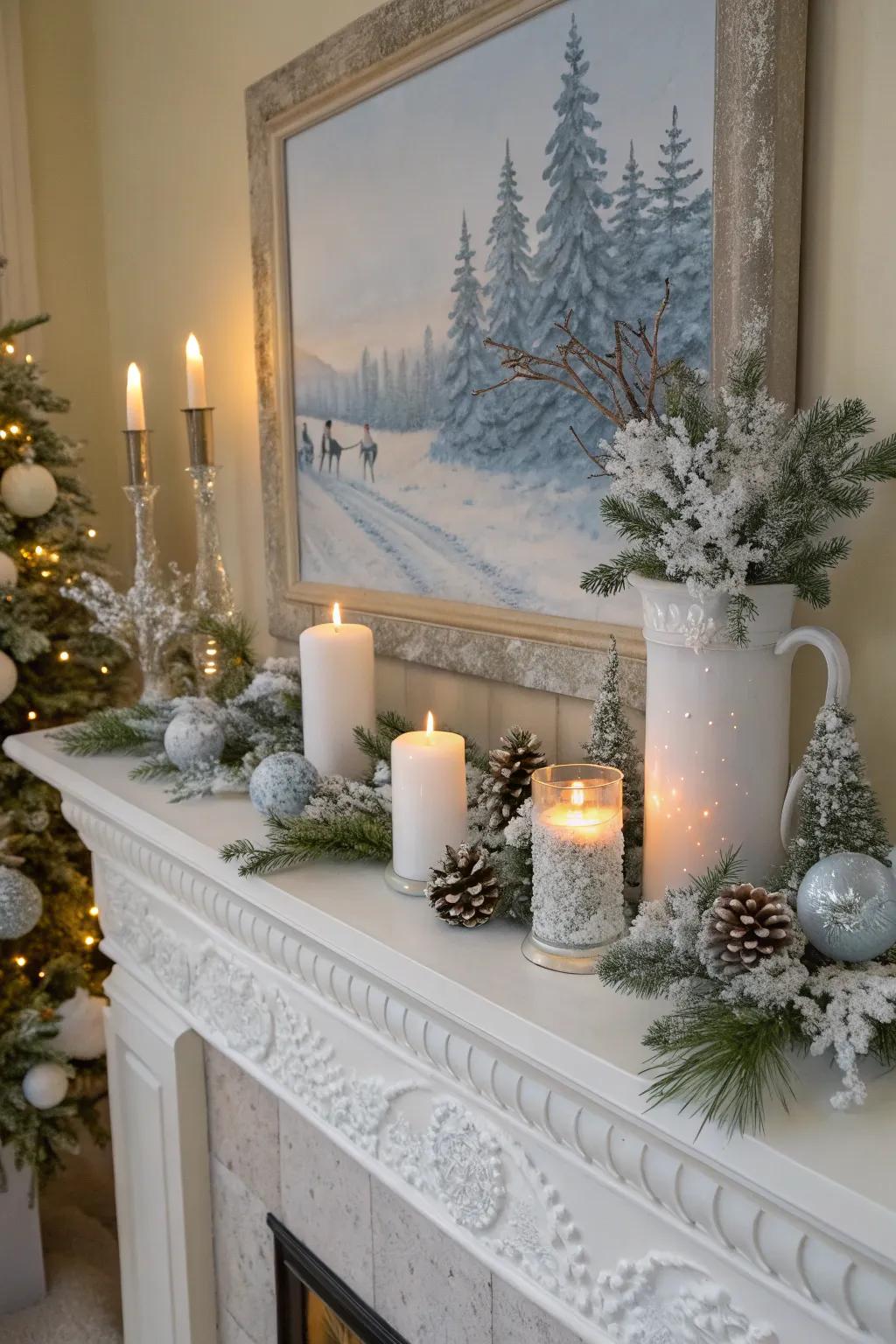 Realize an enchanting indoor winter wonderland with snow-inspired decorations.