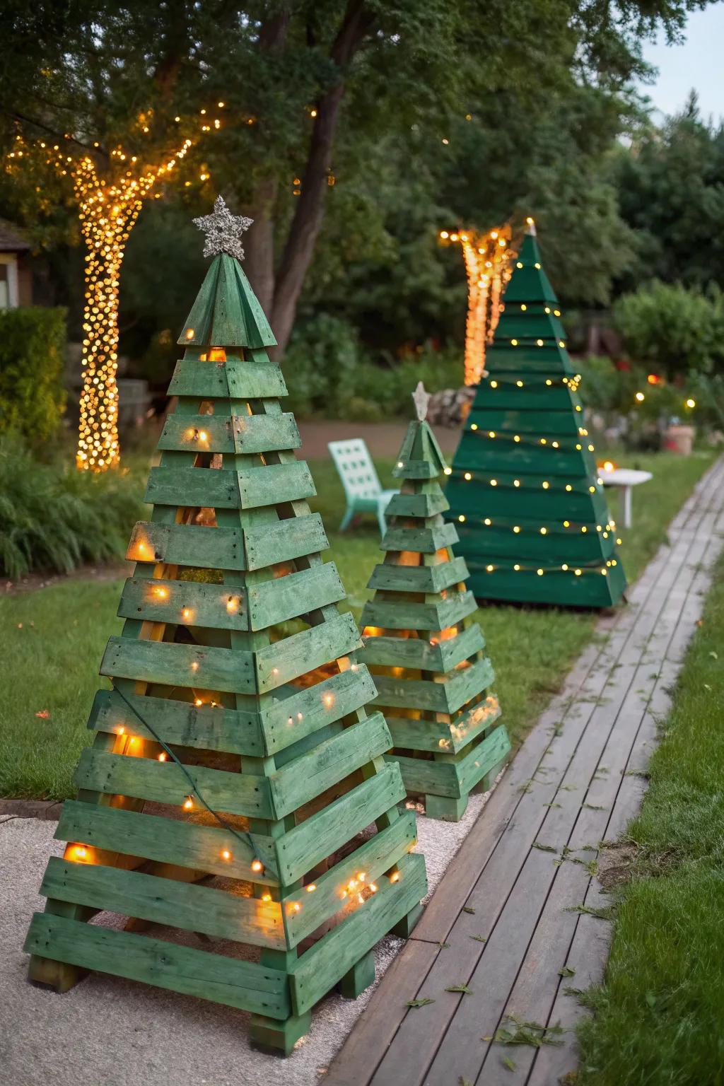 Receive visitors through exterior pallet trees.
