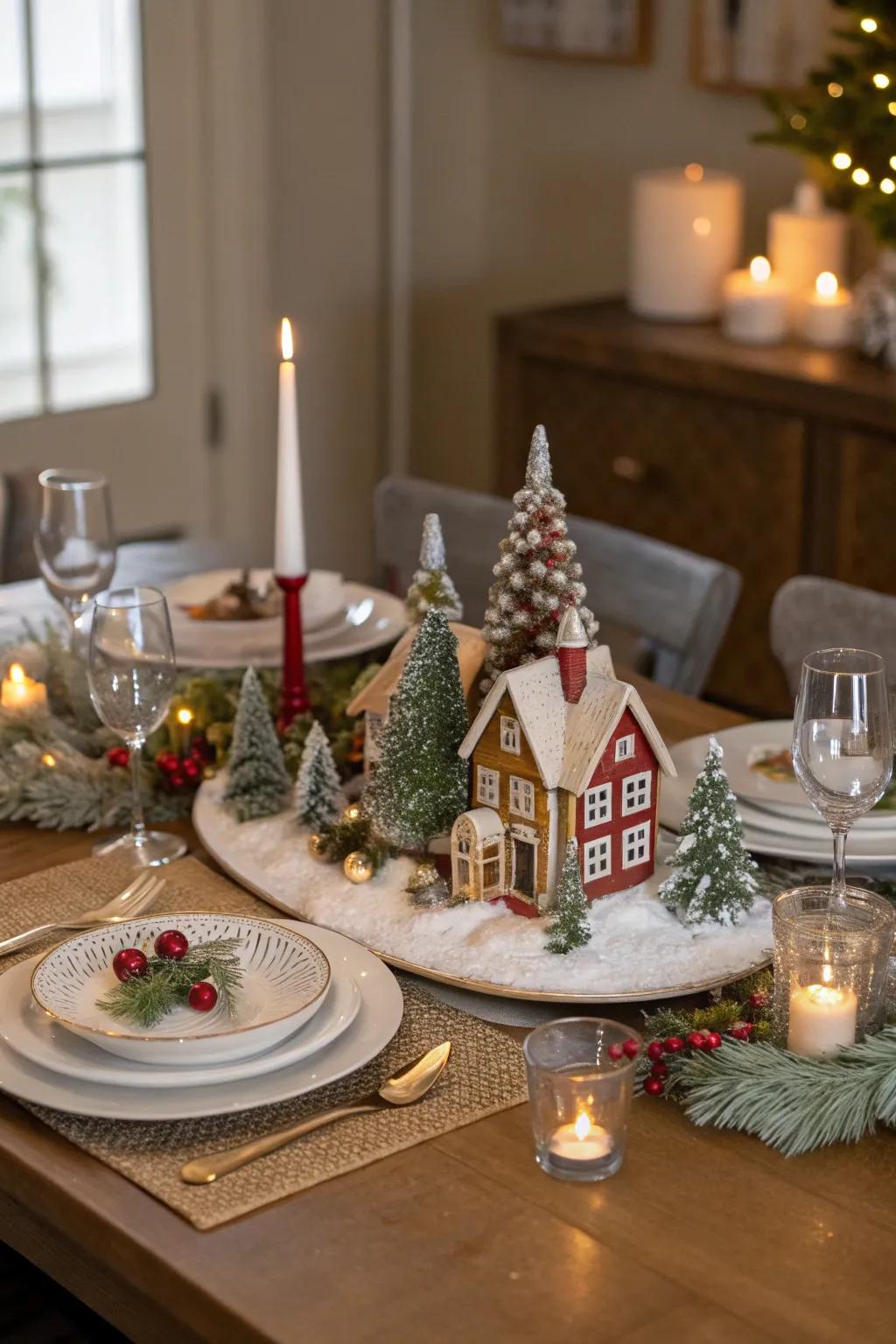 A breathtaking Christmas hamlet centerpiece for celebratory repasts.