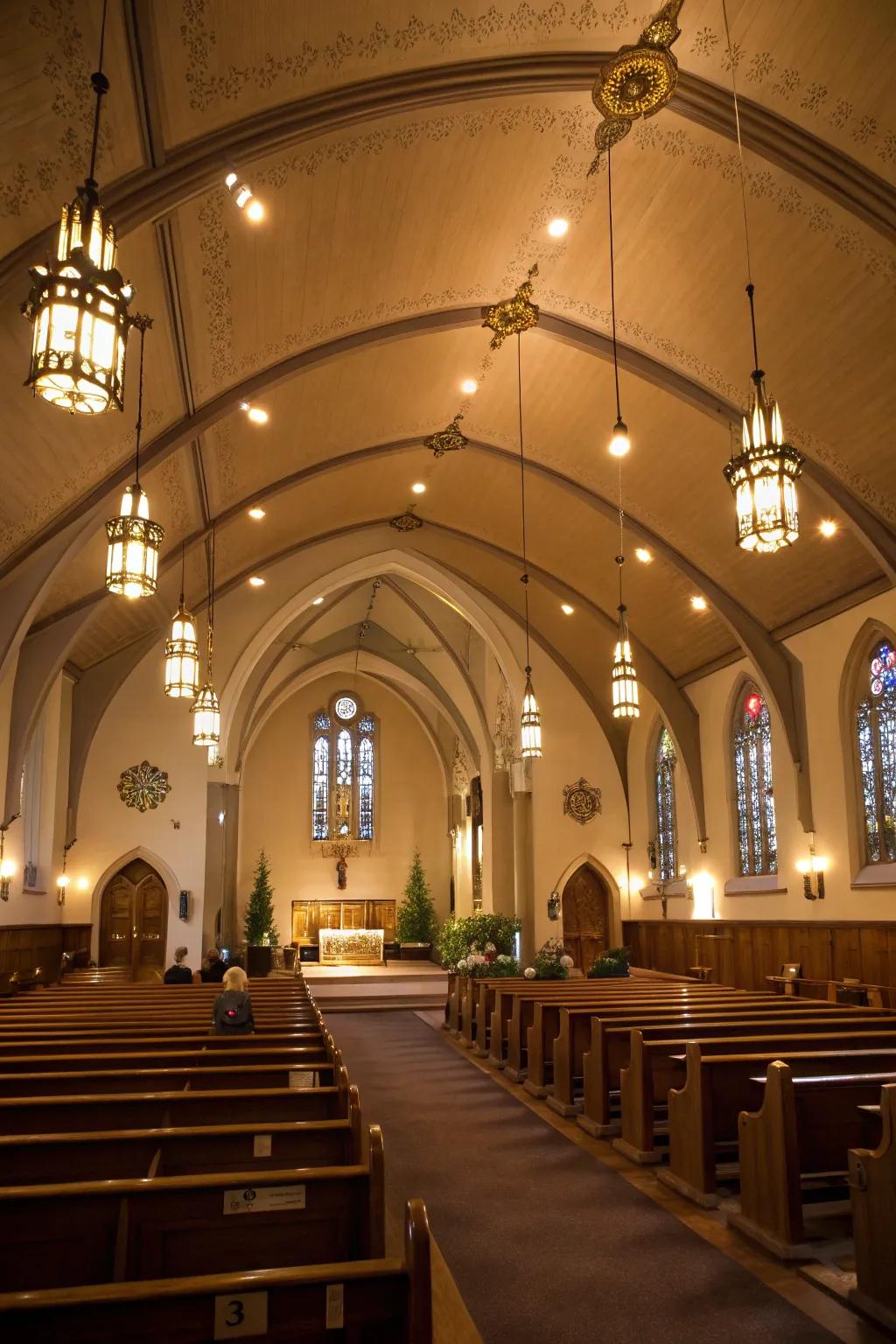Ambient ceiling lights for a welcoming sanctuary.