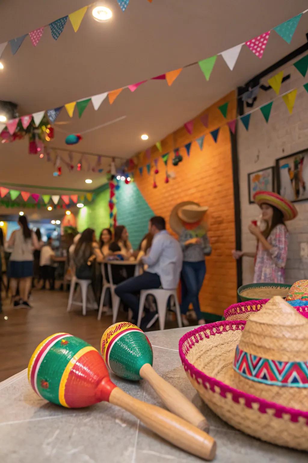 Maracas and sombreros provide an authentic element to Cinco de Mayo decorations.