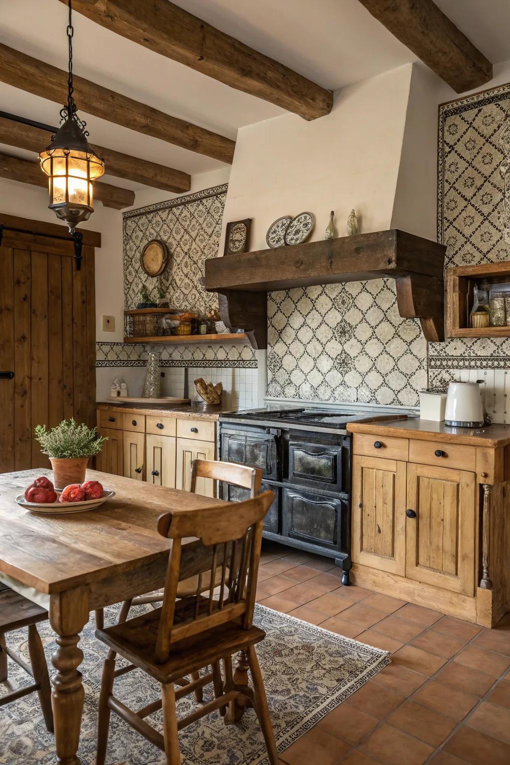 Country elements infuse warmth into this traditional kitchen design.