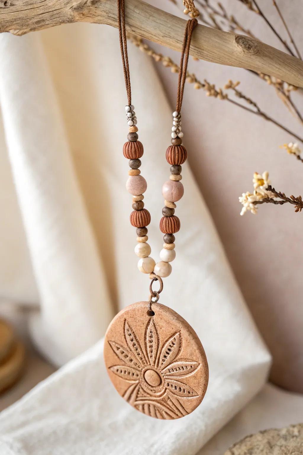 Refine your style with blended medium aesthetics: a clay ornament that unifies simplicity with artistic charm.