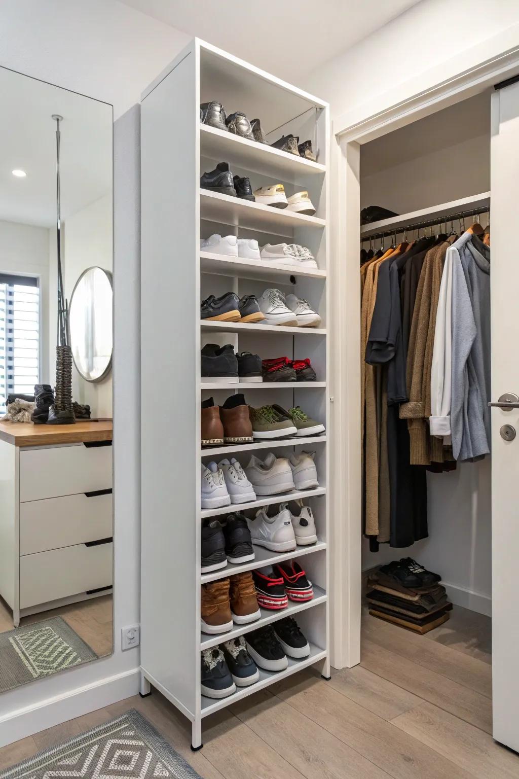 Slim shoe racks help keep your footwear organized.