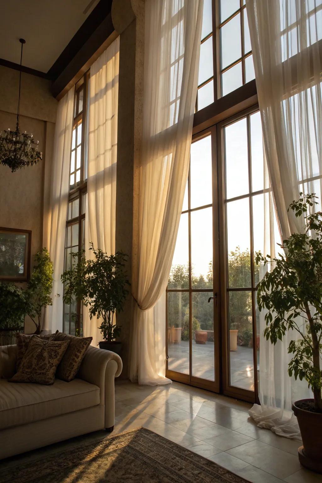 A radiant space with airy curtains that maximize natural light.