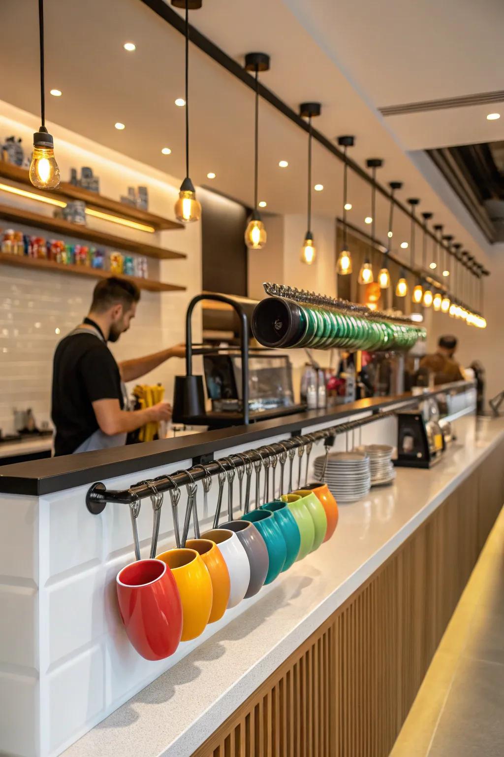 A rail arrangement for an arranged coffee bar.