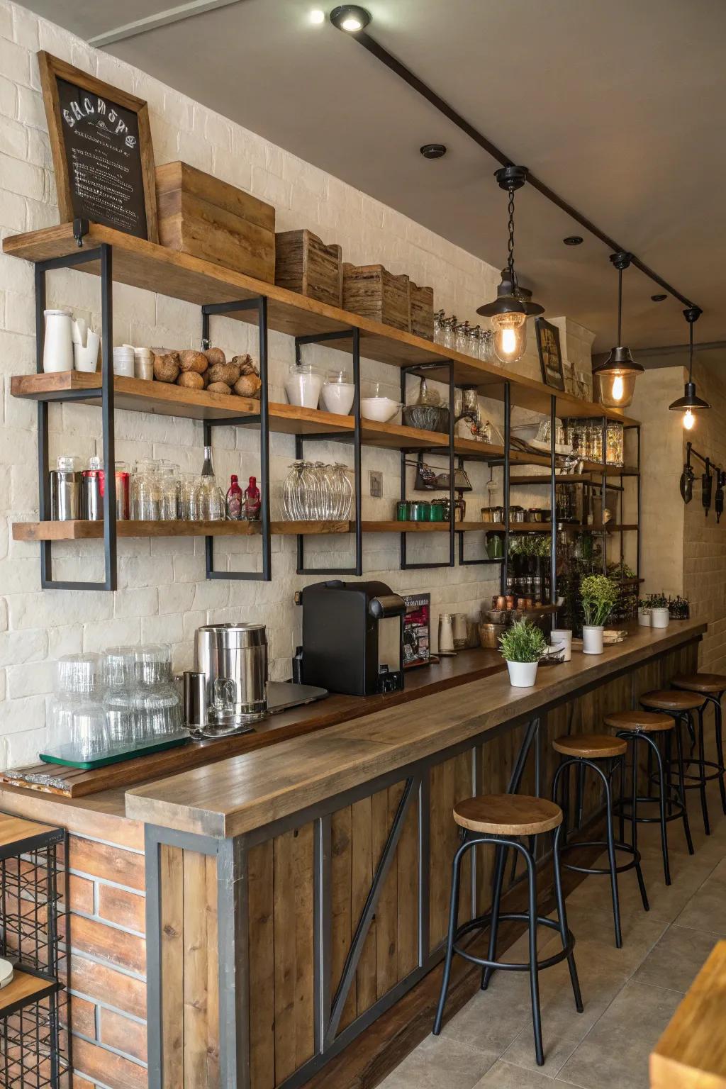 Timber and metallic elements craft a stylish modern appeal.