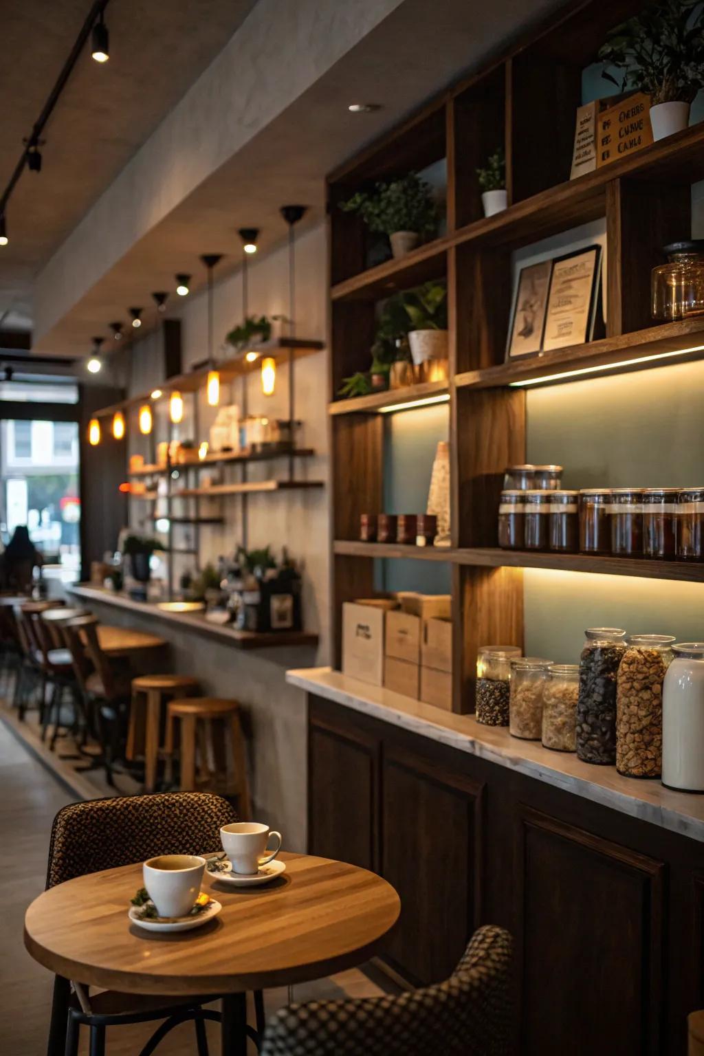 Ambient lighting enhances the mood and shows off your coffee station’s best features.