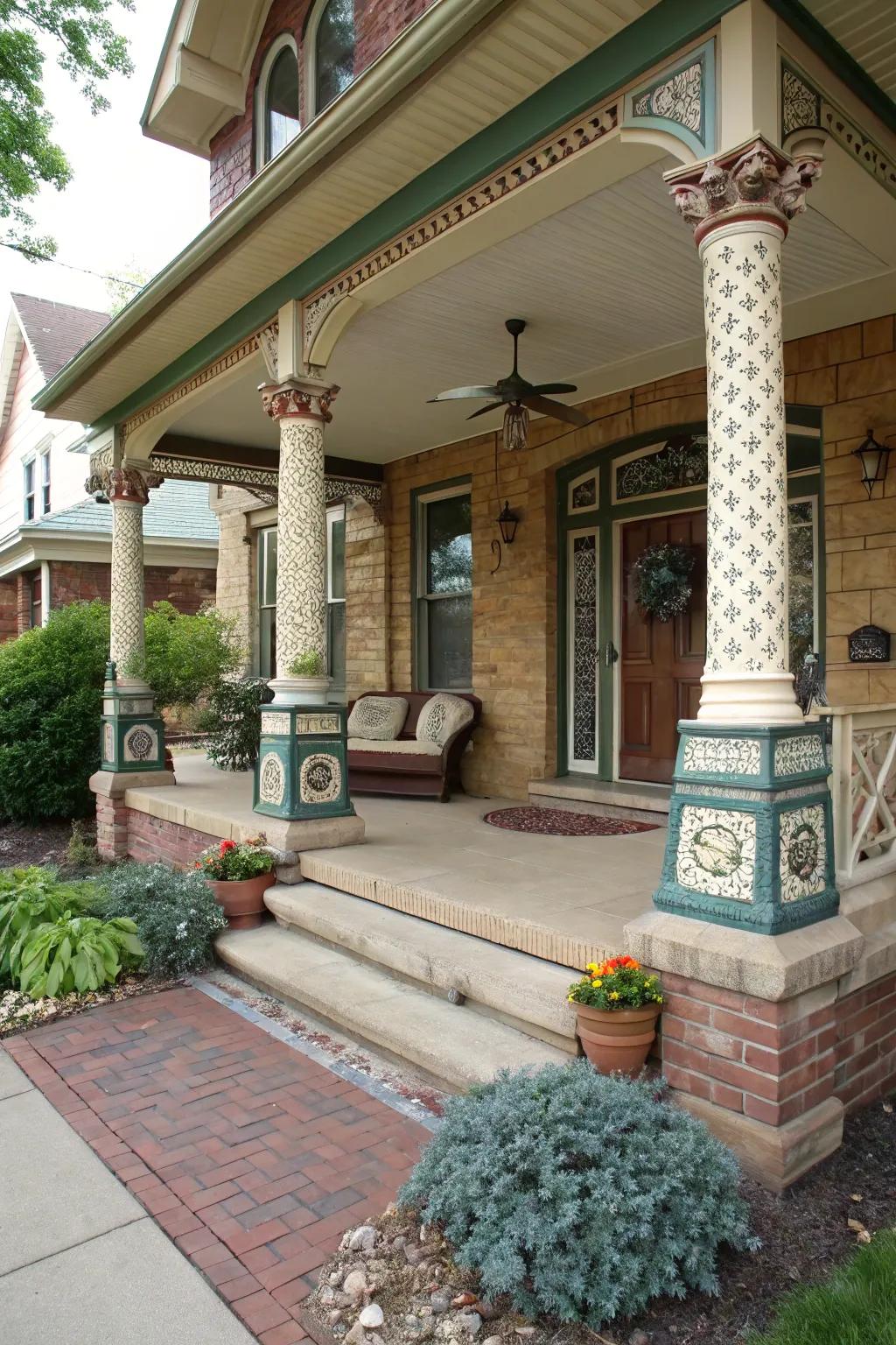 Decorative front porch pillars turn a home's entrance into a personal greeting.