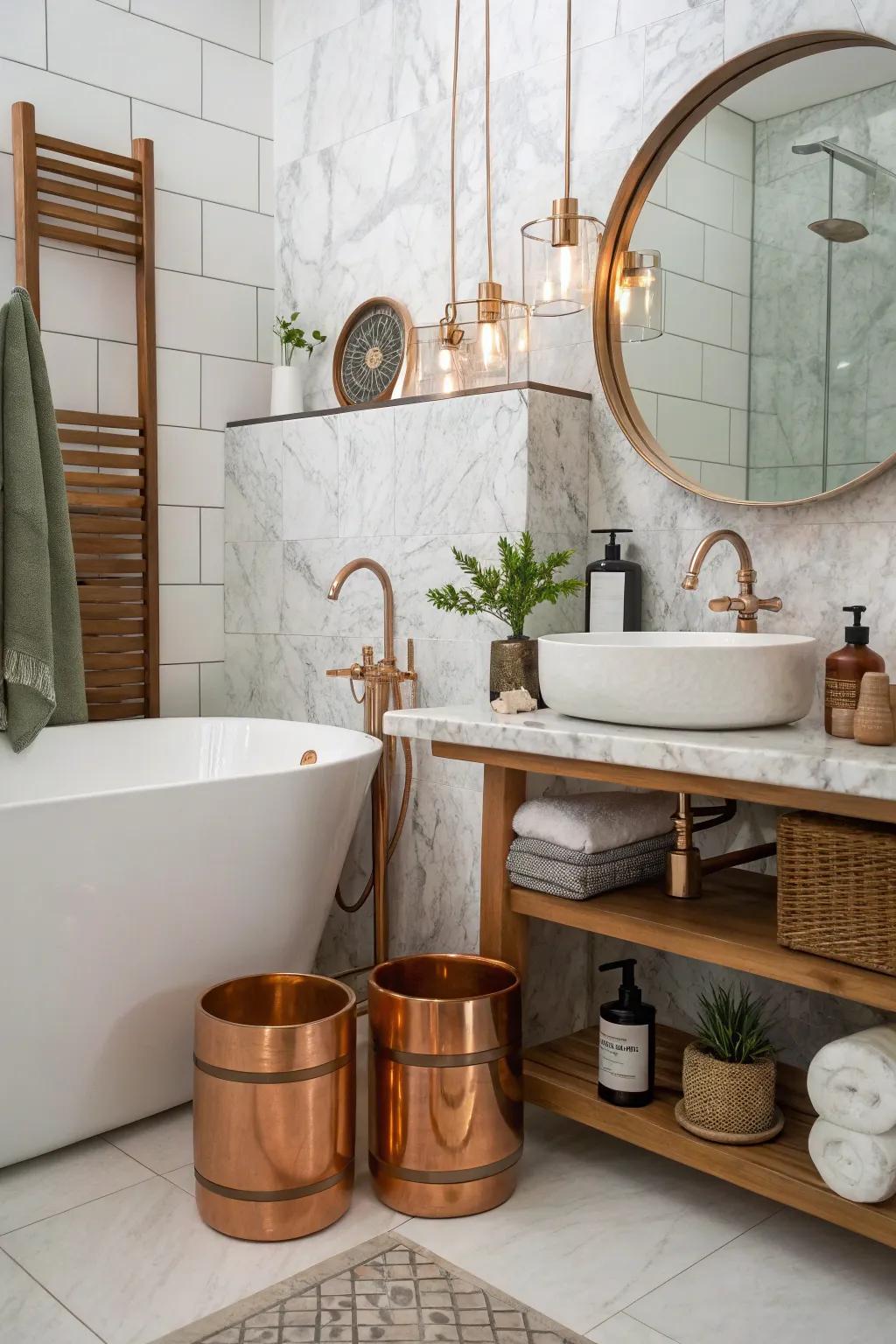 Combining copper with other materials introduces dimension and visual interest.