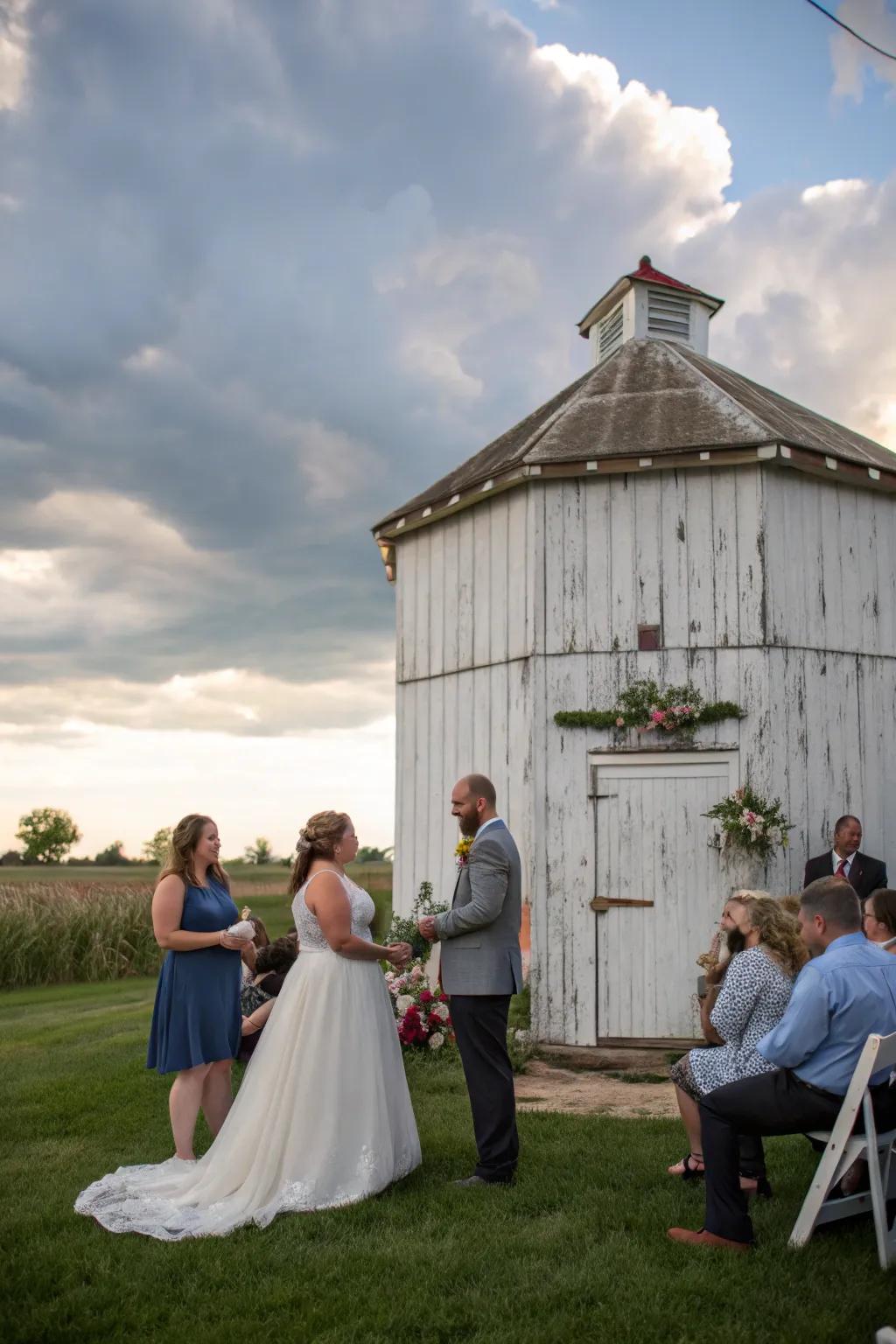 Make your events memorable with a corn crib as a stunning backdrop.