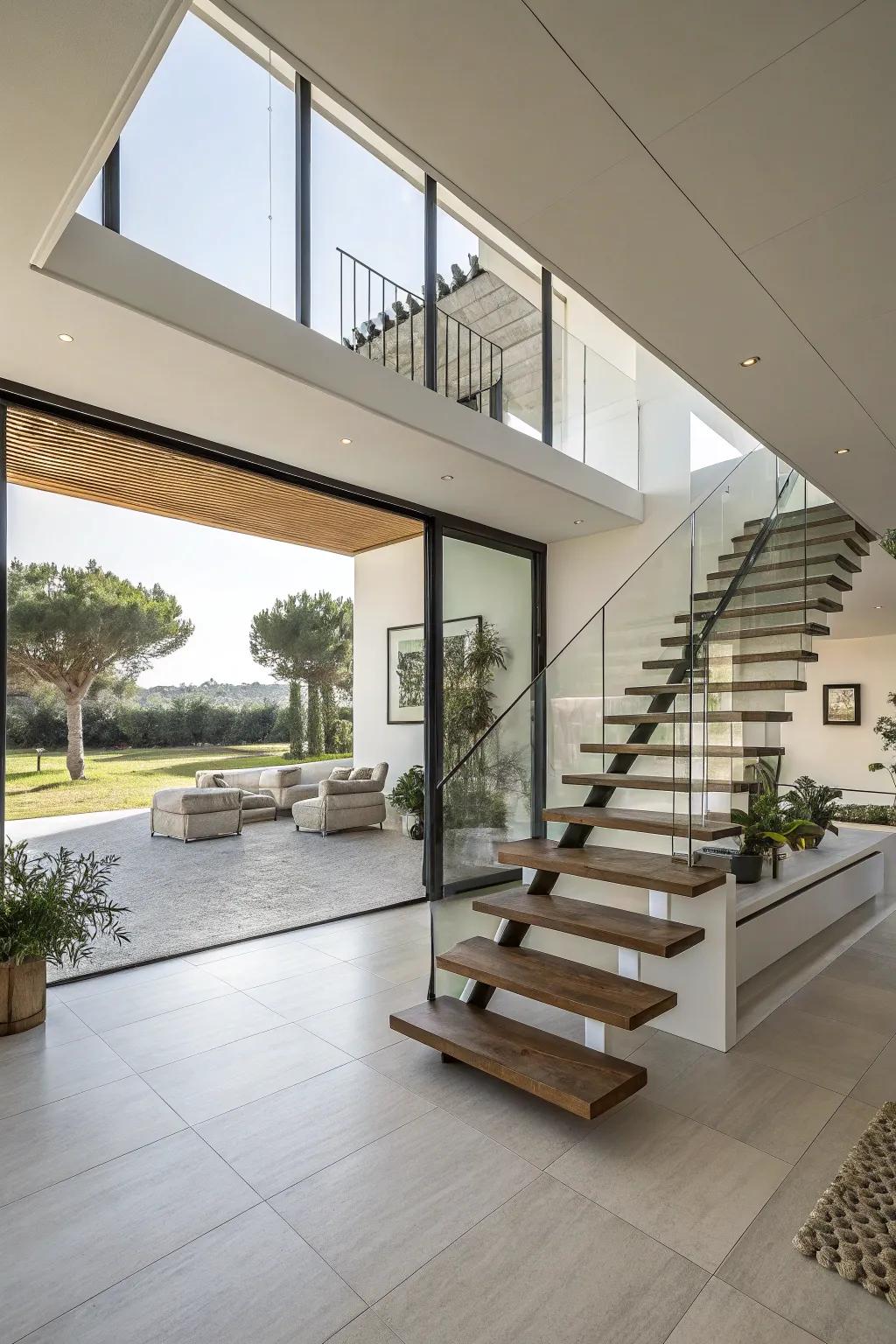 Floating steps deliver a modern, spacious feel.