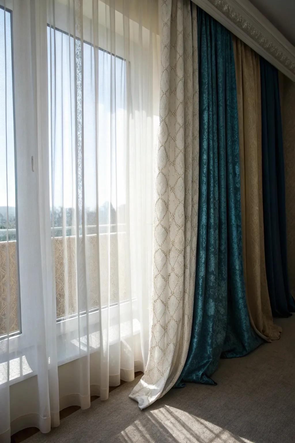 Superimposed curtains increasing depth and texture.