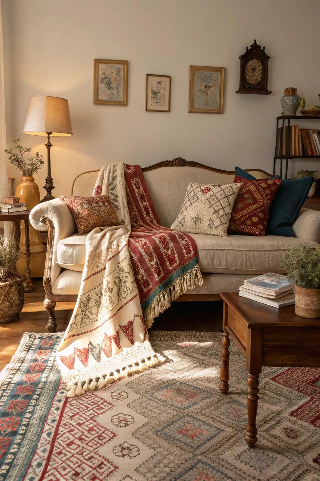 Layers of fabrics that encourage warmth and texture.