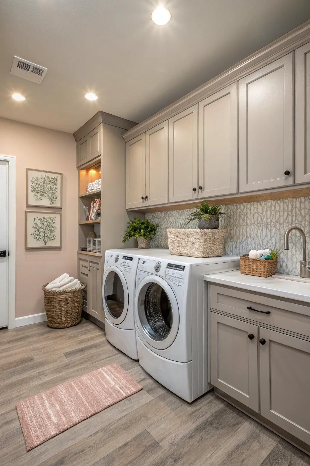 Uncolored shades craft a calming, inviting setting.