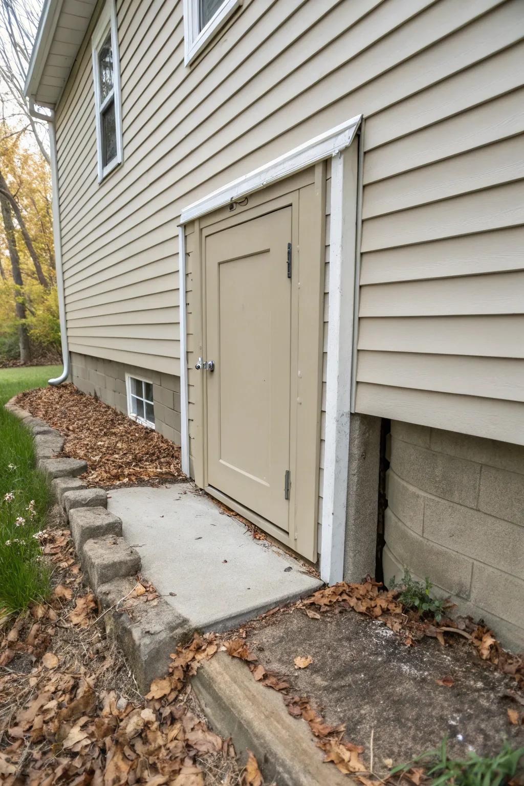 A concealed entrance layout preserves a streamlined exterior while affording access.