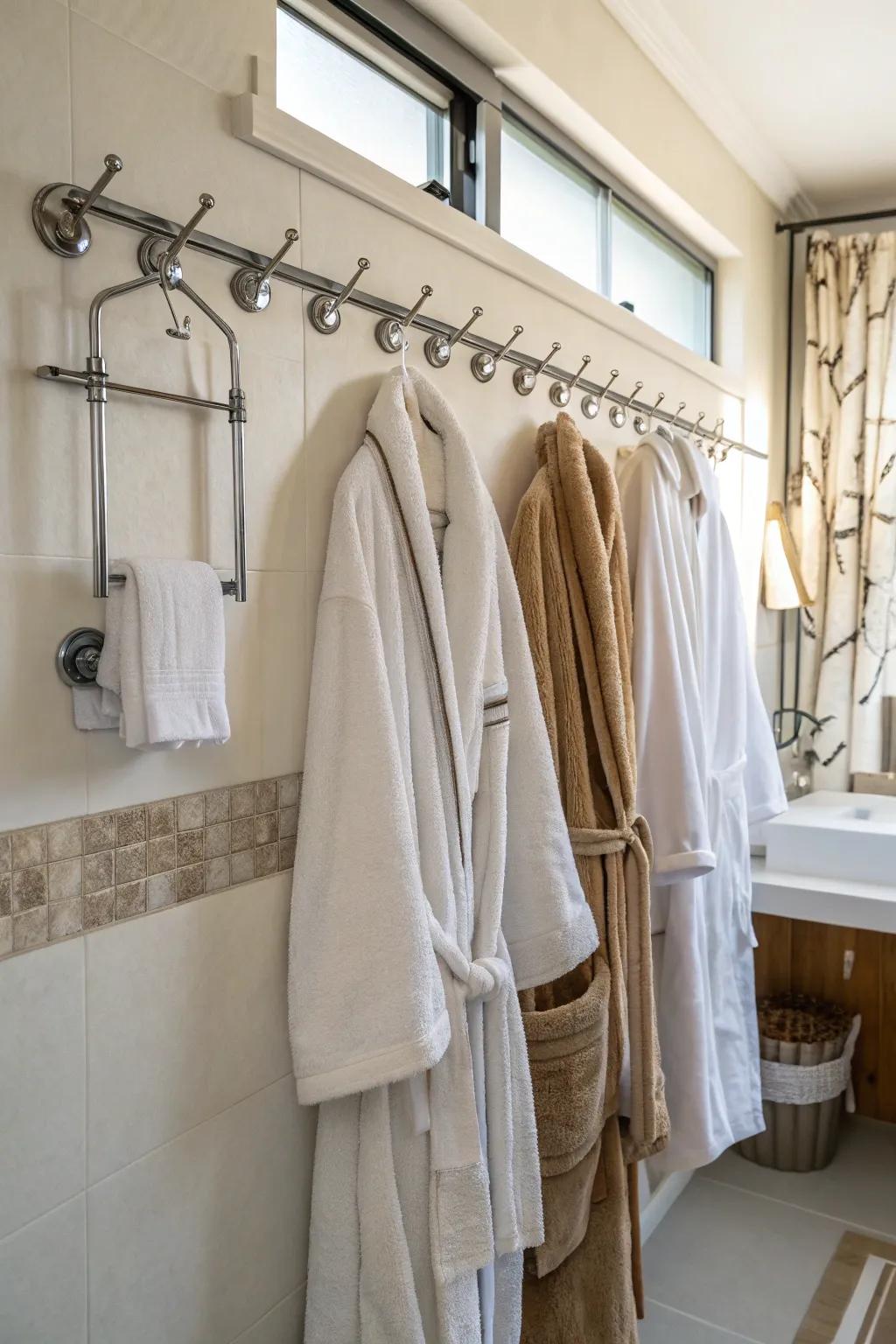 Hangers and rails are a practical choice for hanging the things you need in the bathroom.
