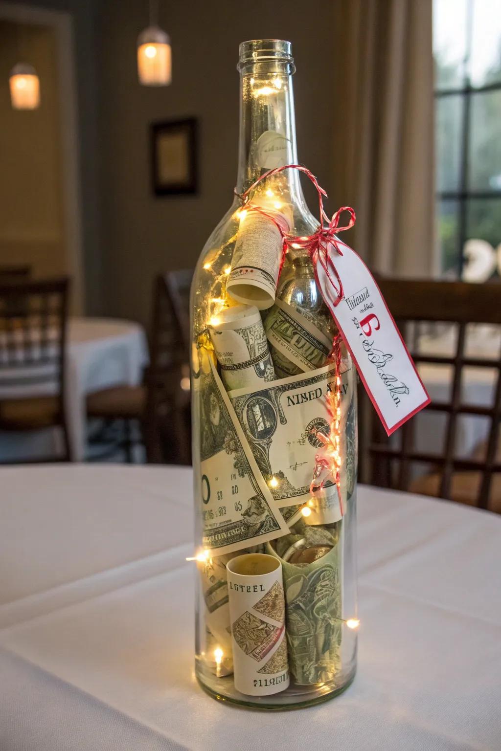 A bottle brimming with holiday spirit, overflowing with funds.
