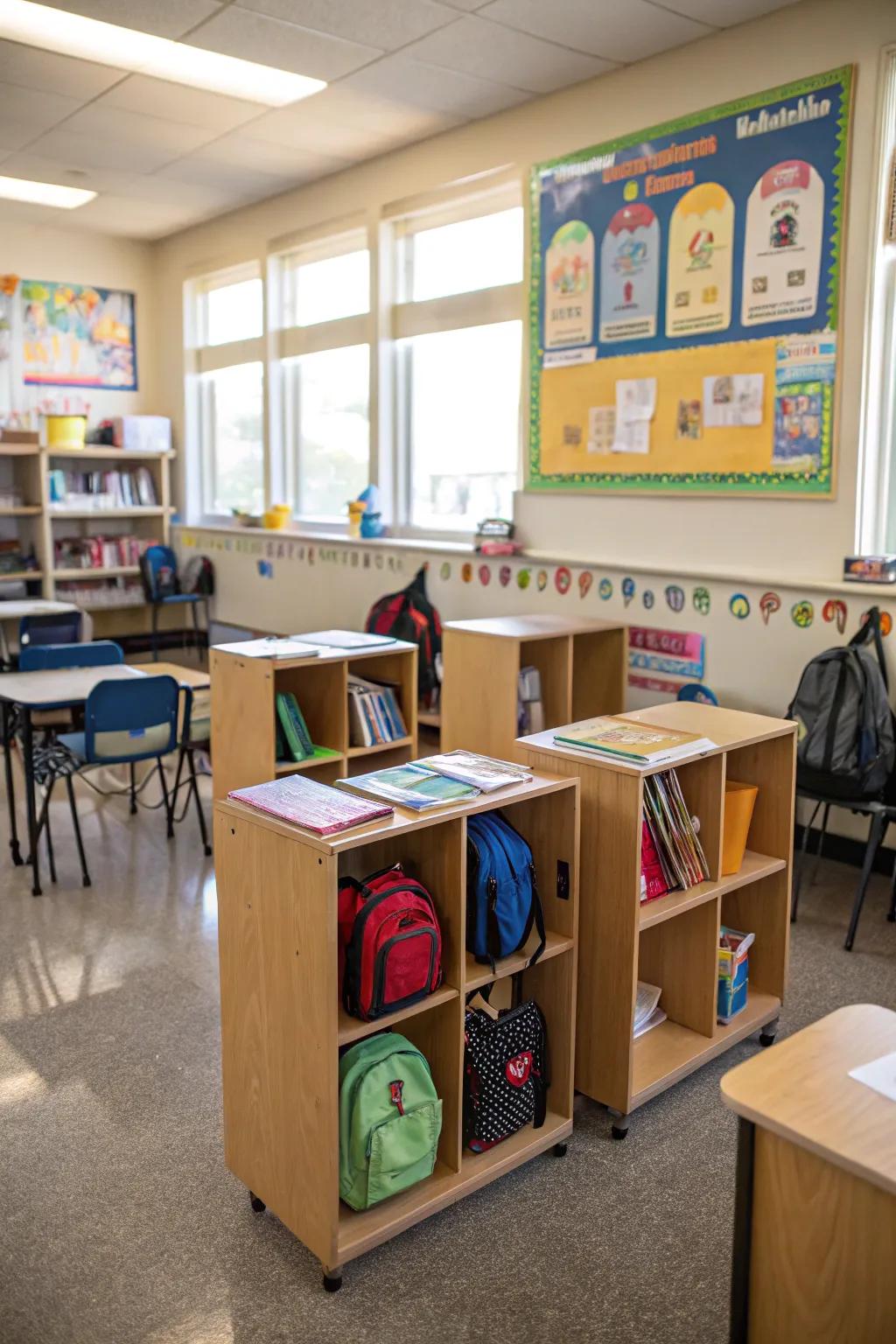 Distribute cubbies to enhance classroom flow.