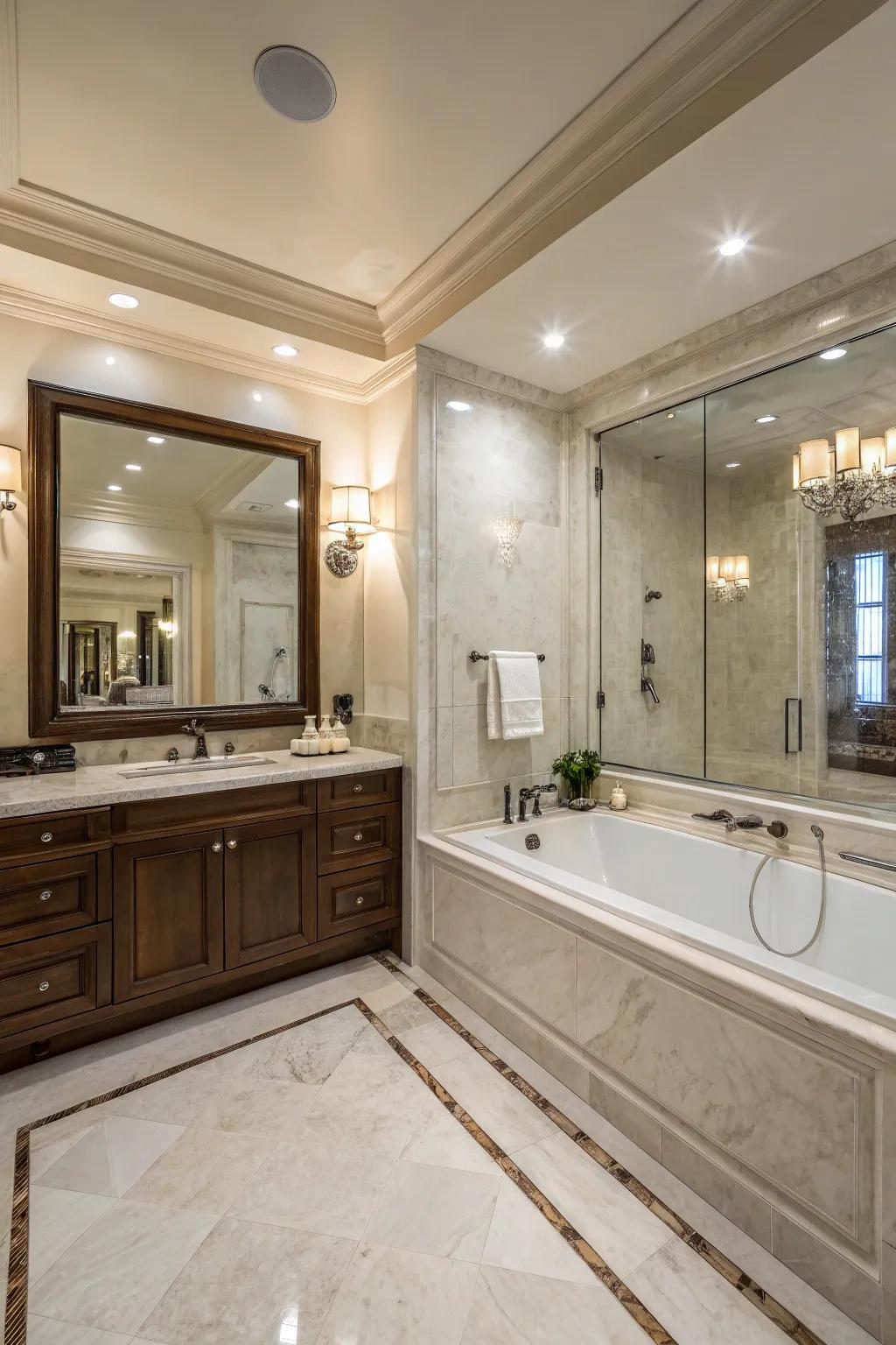 Uniting a shower and tub in manufactured stone crafts a spa-inspired haven.
