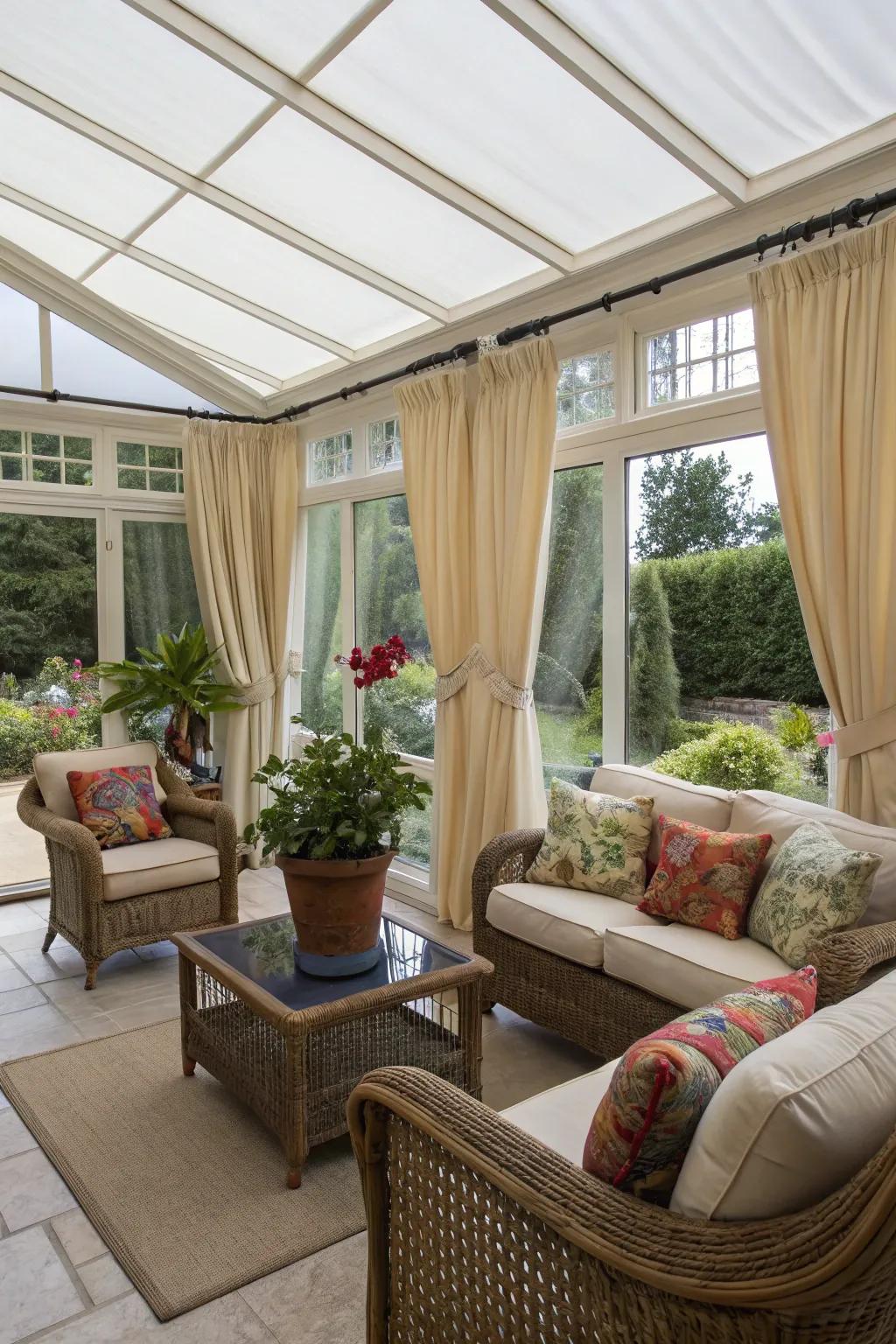 UV-resistant fabrics help protect your sunroom furnishings from sun damage.