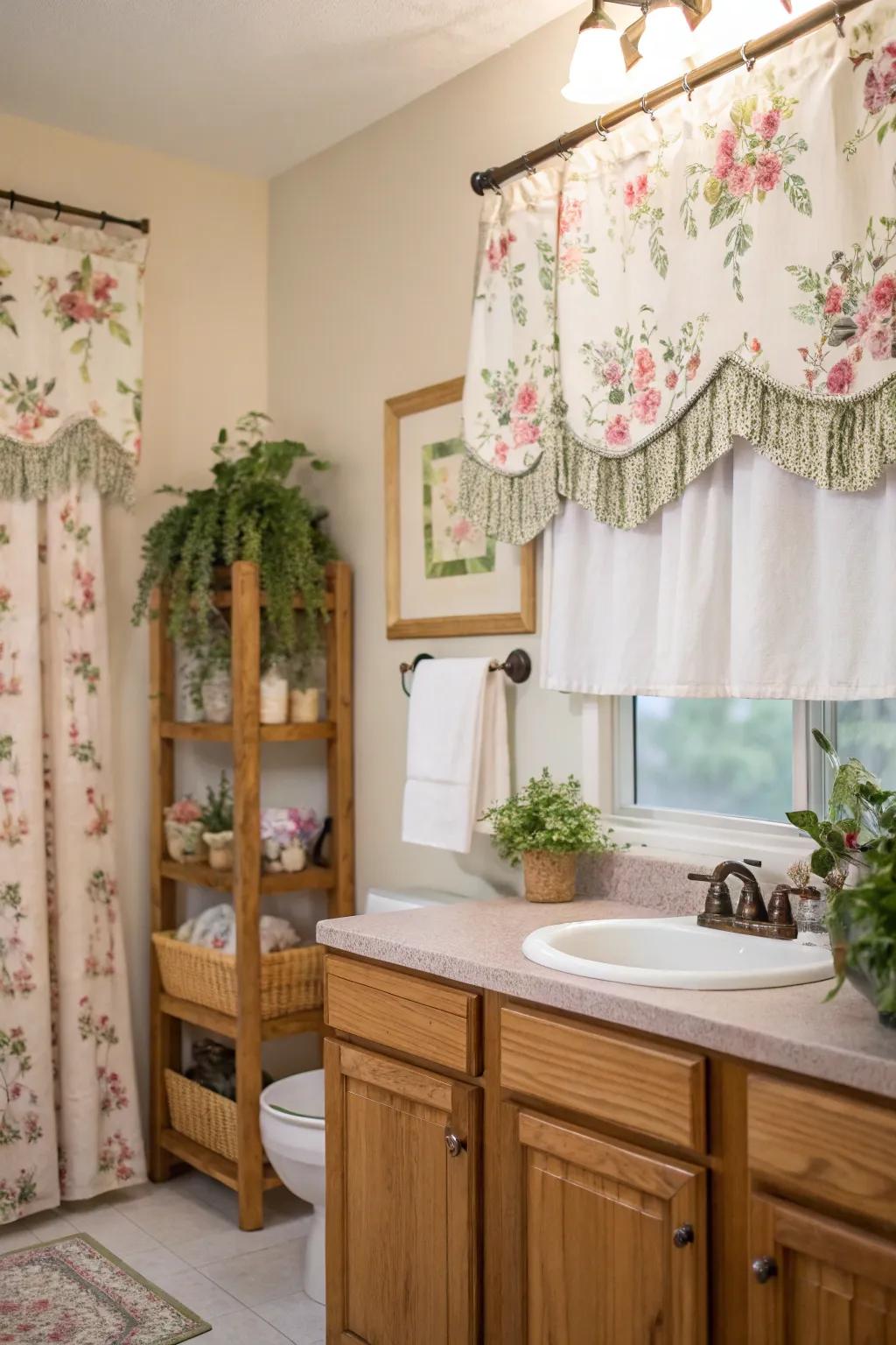 Convert your powder room into a tranquil haven with botanical valances.