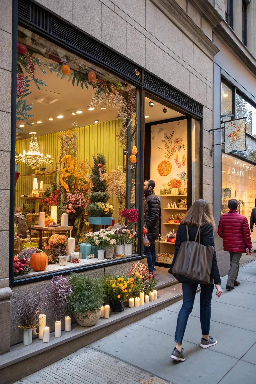 A shopfront with a captivating artistic window display that pulls in the curious.