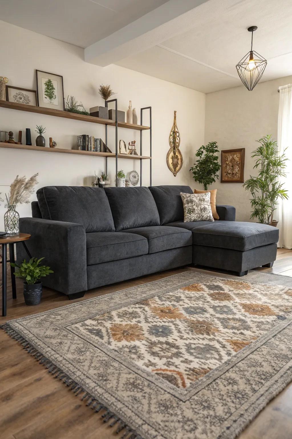 A floor covering can aid in defining and anchoring your area.