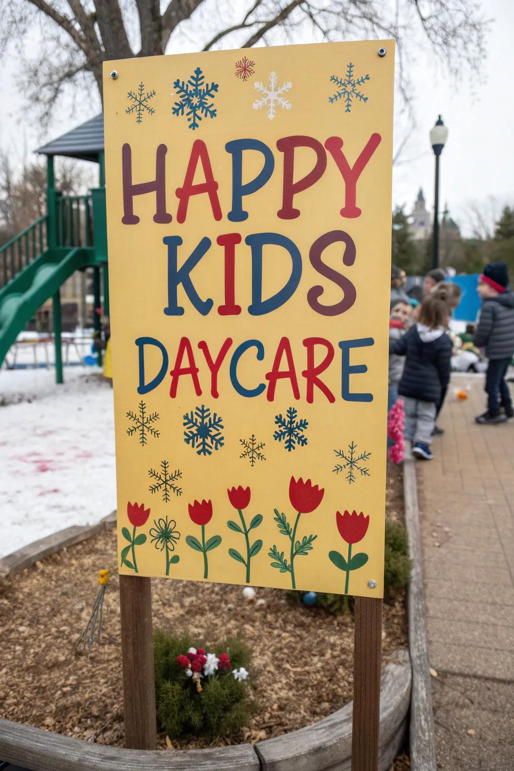 Seasonal decorations on the daycare display infuse a dash of festivity and excitement.