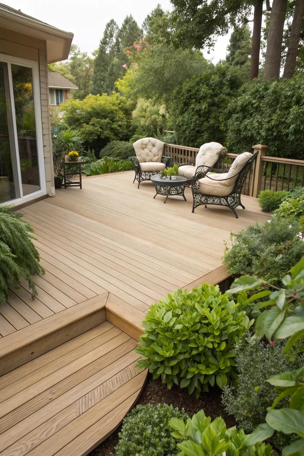 Caramel decks meld exquisitely with natural environs.