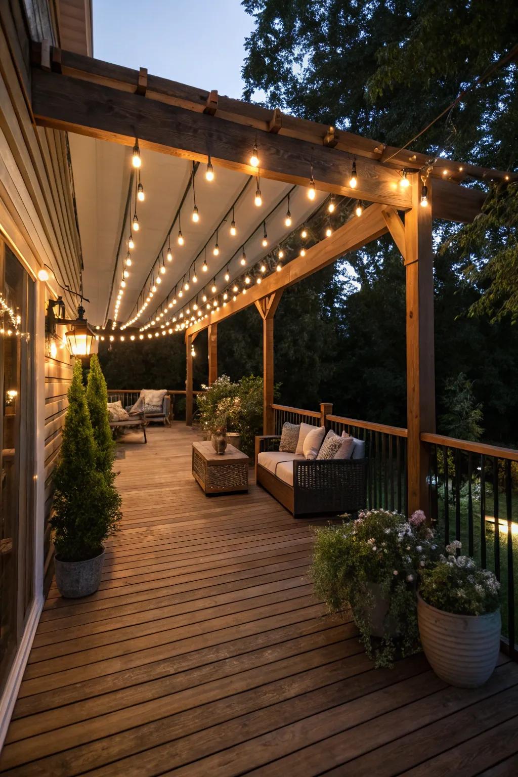Built-in lighting appends a captivating luminescence to your deck at night.
