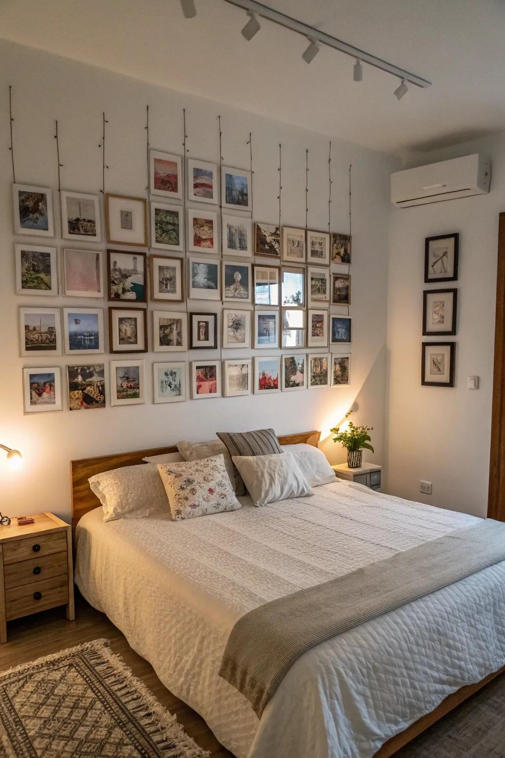 A personal photo gallery infuses your bedroom with warmth and character.