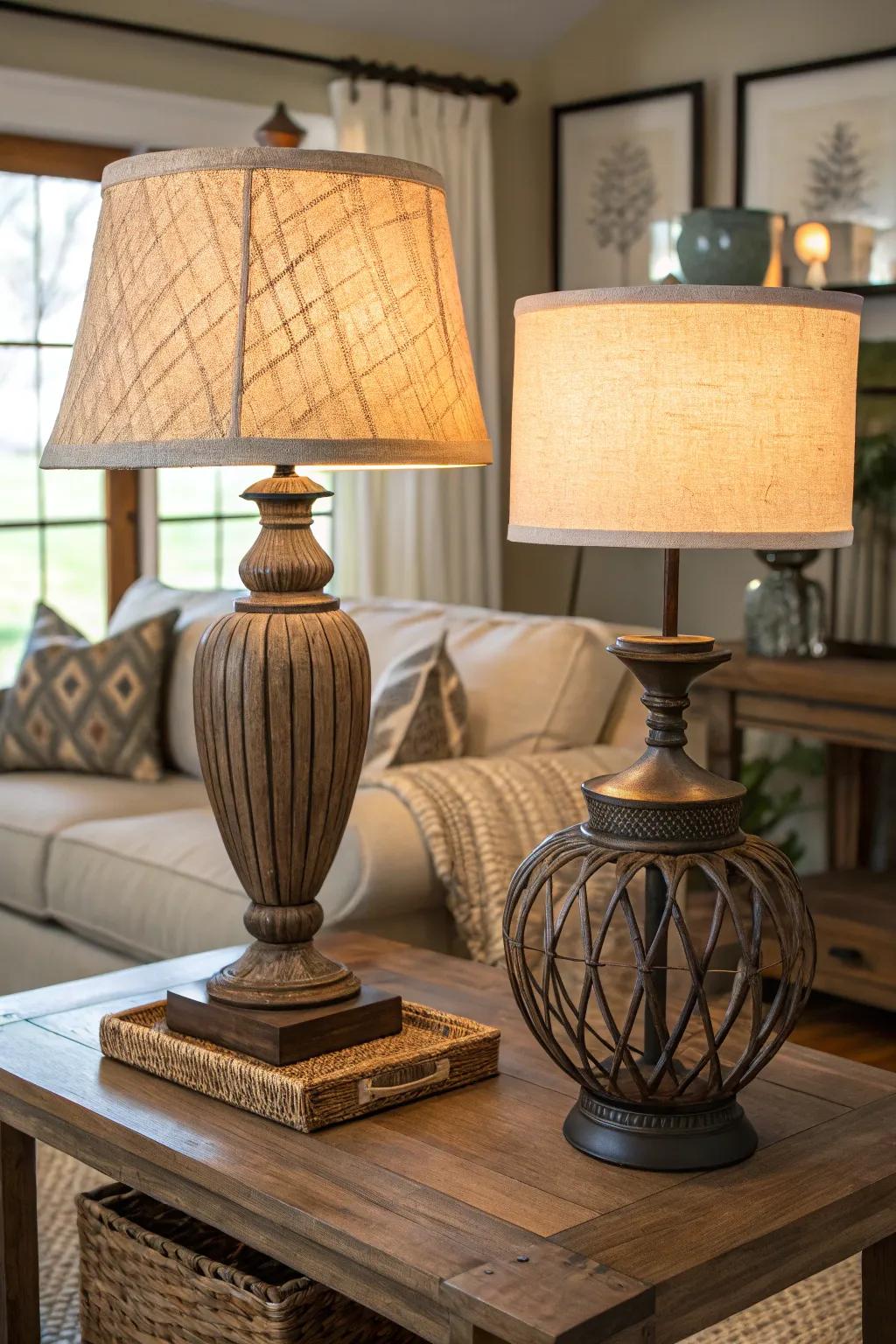 Natural and modern lamps creating a unique and inviting space.
