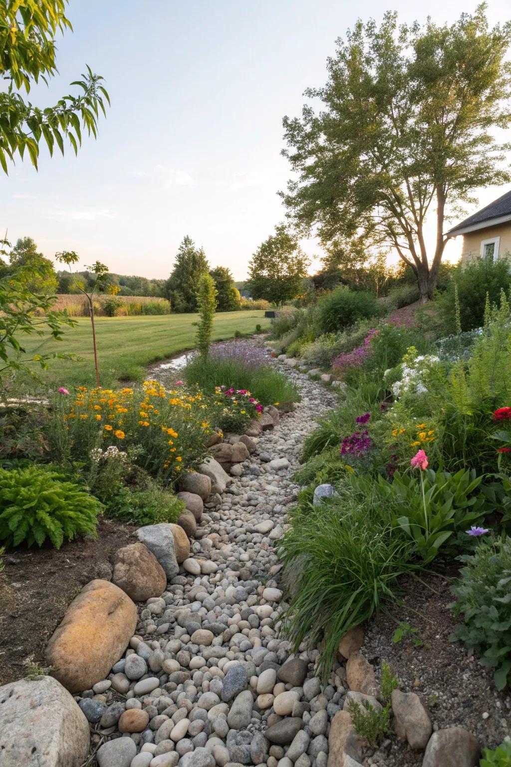 Stone waterways mirror natural creek beds beautifully.