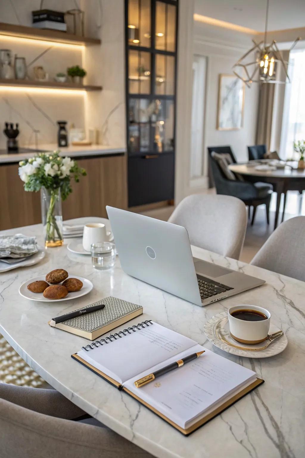 Mix work and dining for better space efficiency.