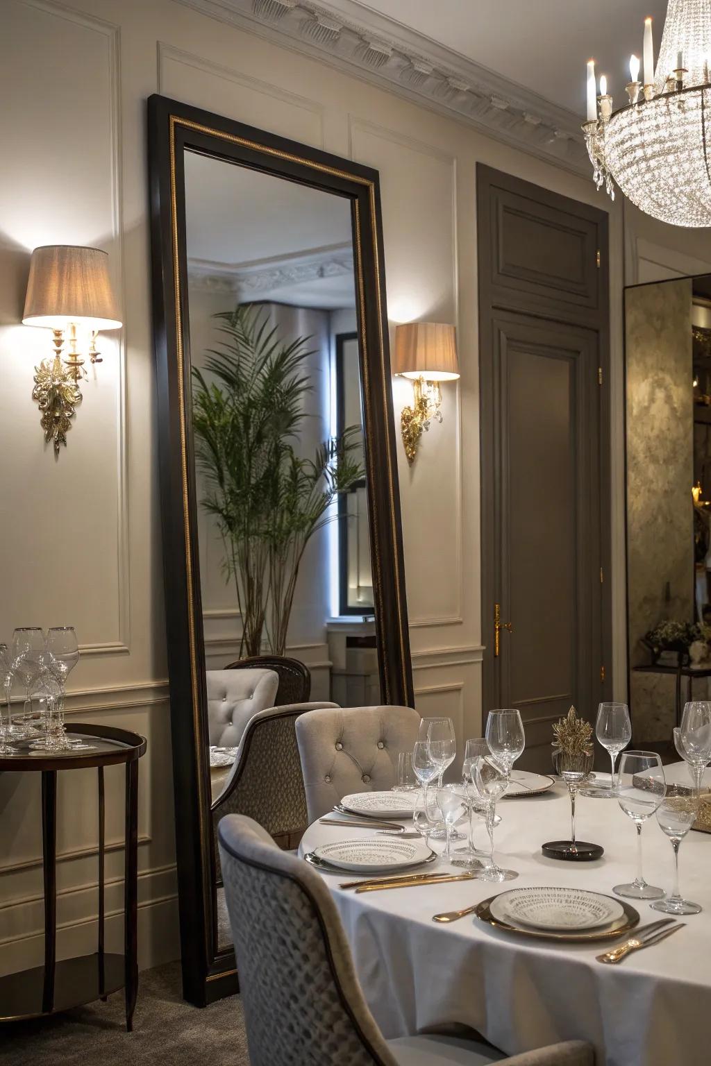 A floor mirror enhances height and grace.
