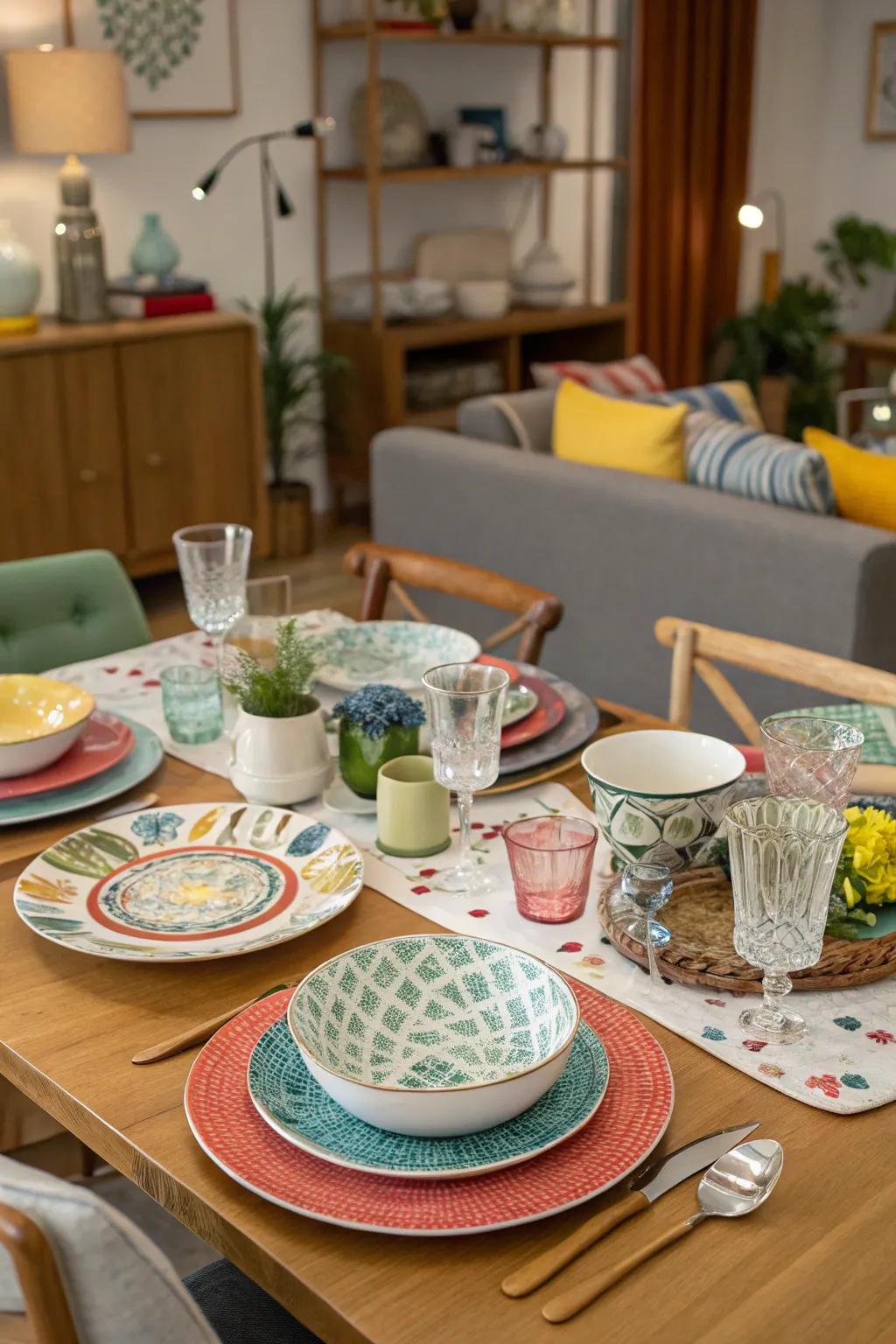 An array of tableware textures and designs crafts visual appeal.