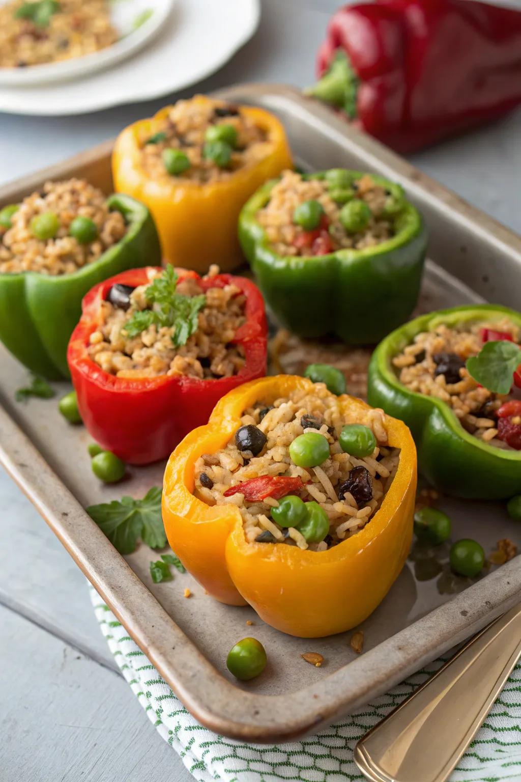 Exciting stuffed bell peppers provide flavor and color to dinners.