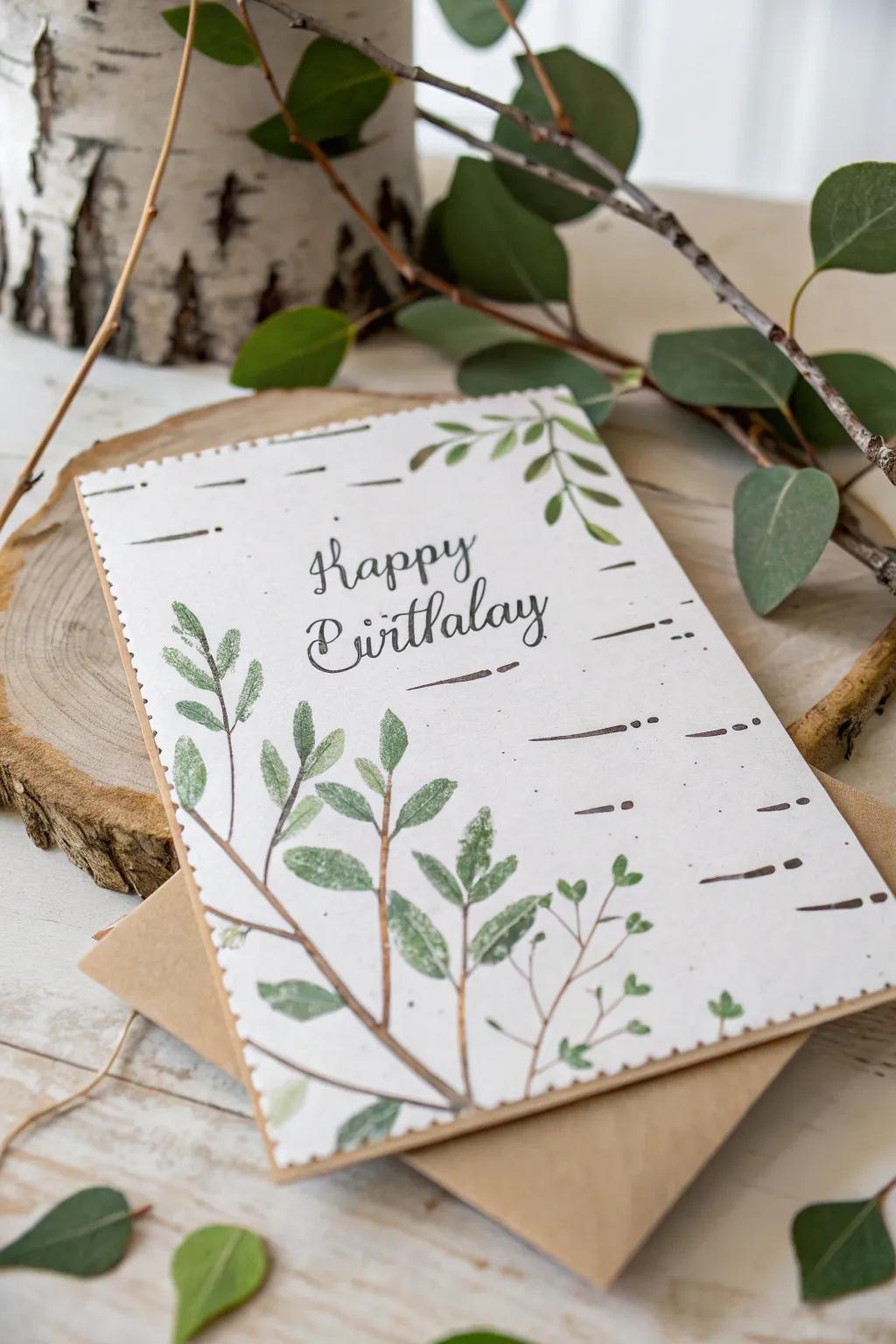Celebrate the beauty of nature with this organic birch bark birthday card.