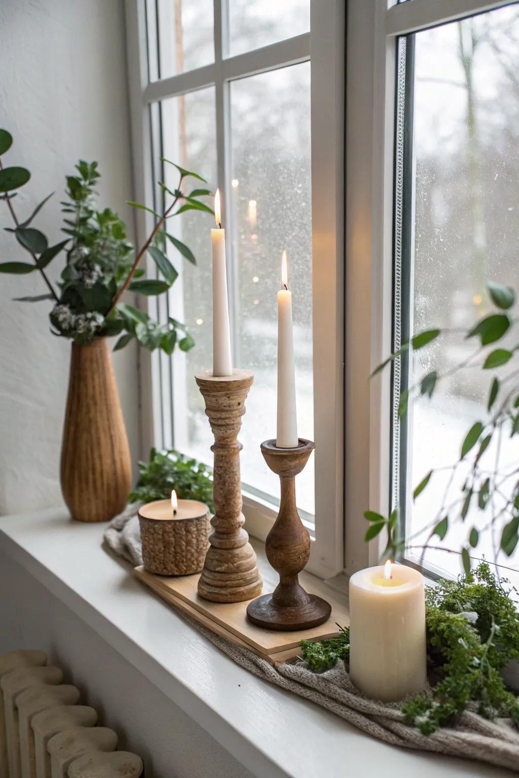Light up your holiday season with a minimalist tapered holder showcase, bringing warmth and class to your window ledge.