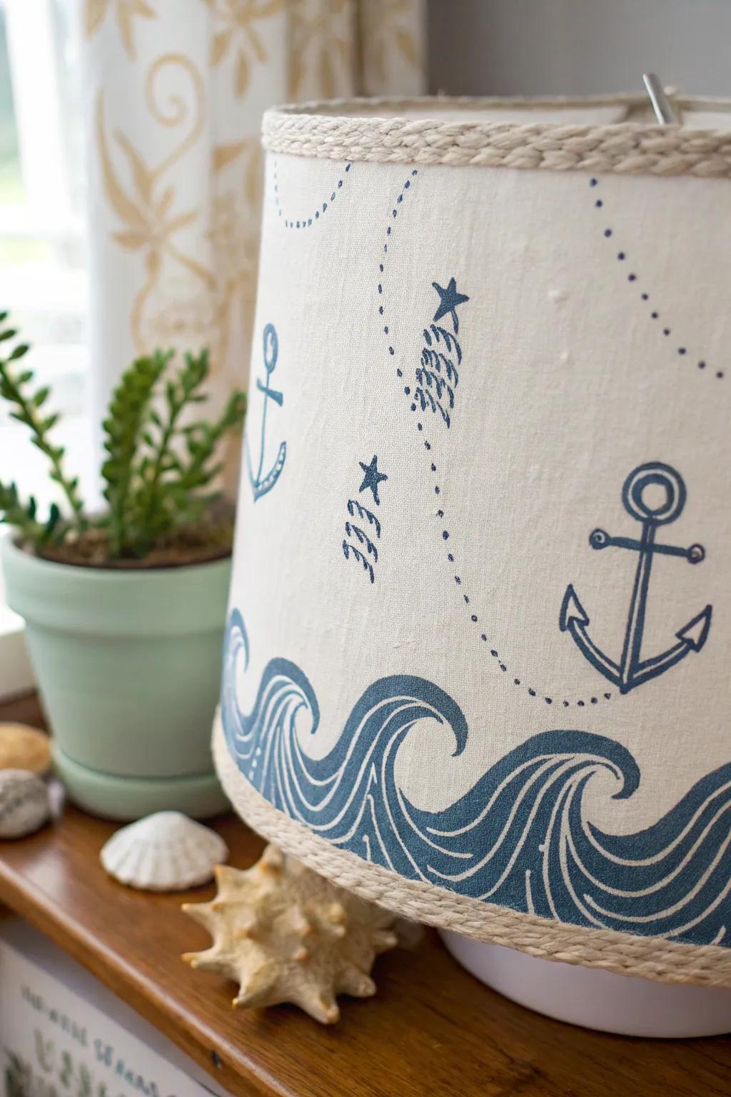 With a hand-painted maritime lampshade that evokes a serene beach atmosphere, you may illuminate your space with a hint of the sea.