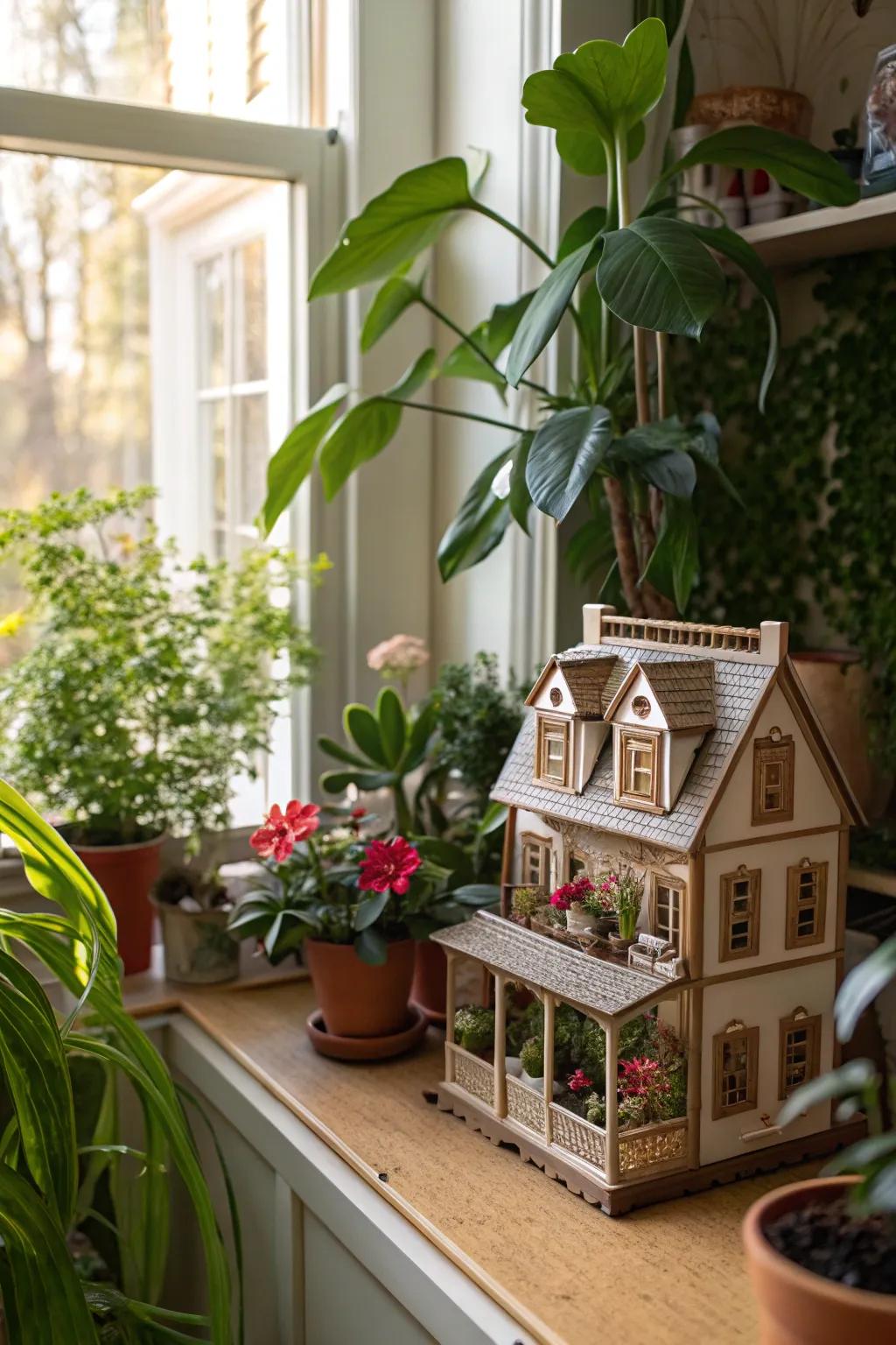 Natural components beautifully enhance a dollhouse exhibit.