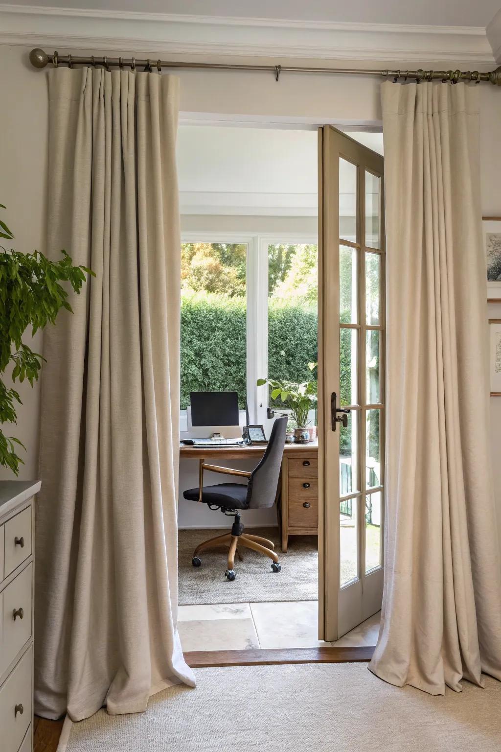 Neutral curtains offer subtle elegance and serenity.