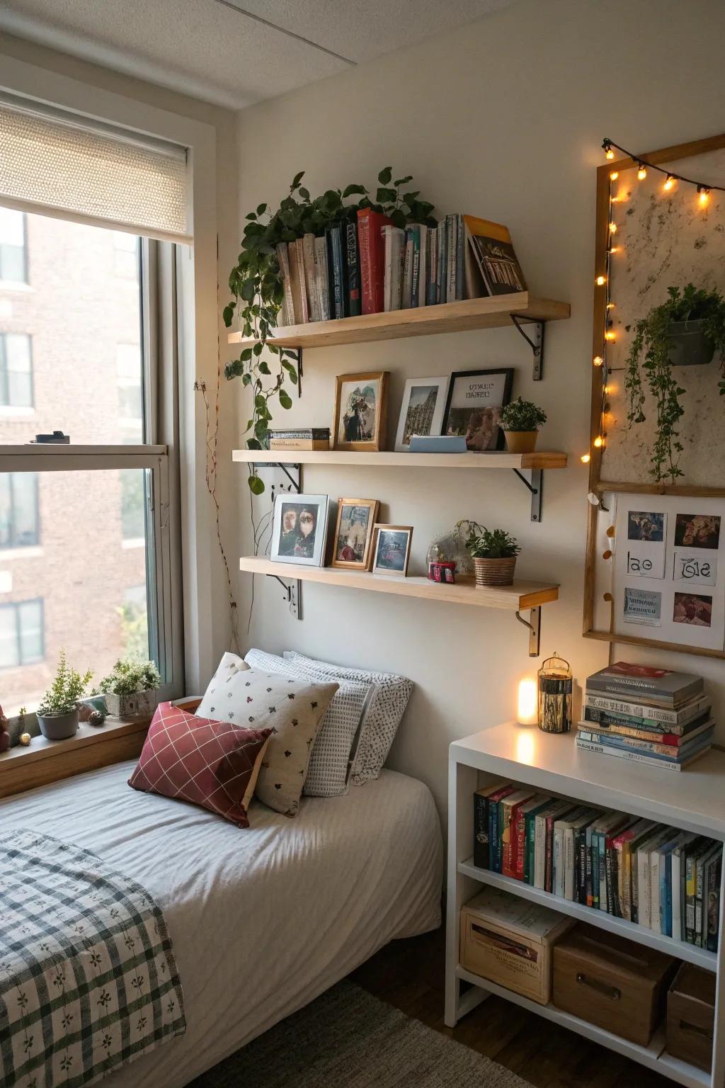 Fashionable shelves are for both storage and decorative uses.