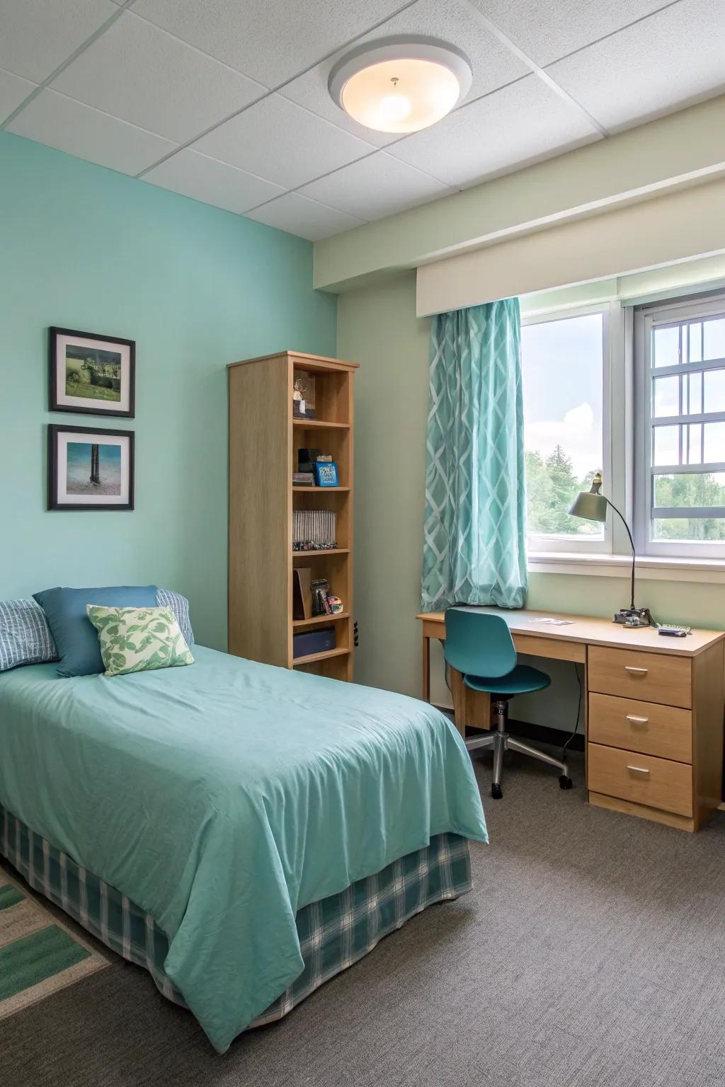 Delicate colors create a peaceful and roomy feeling.